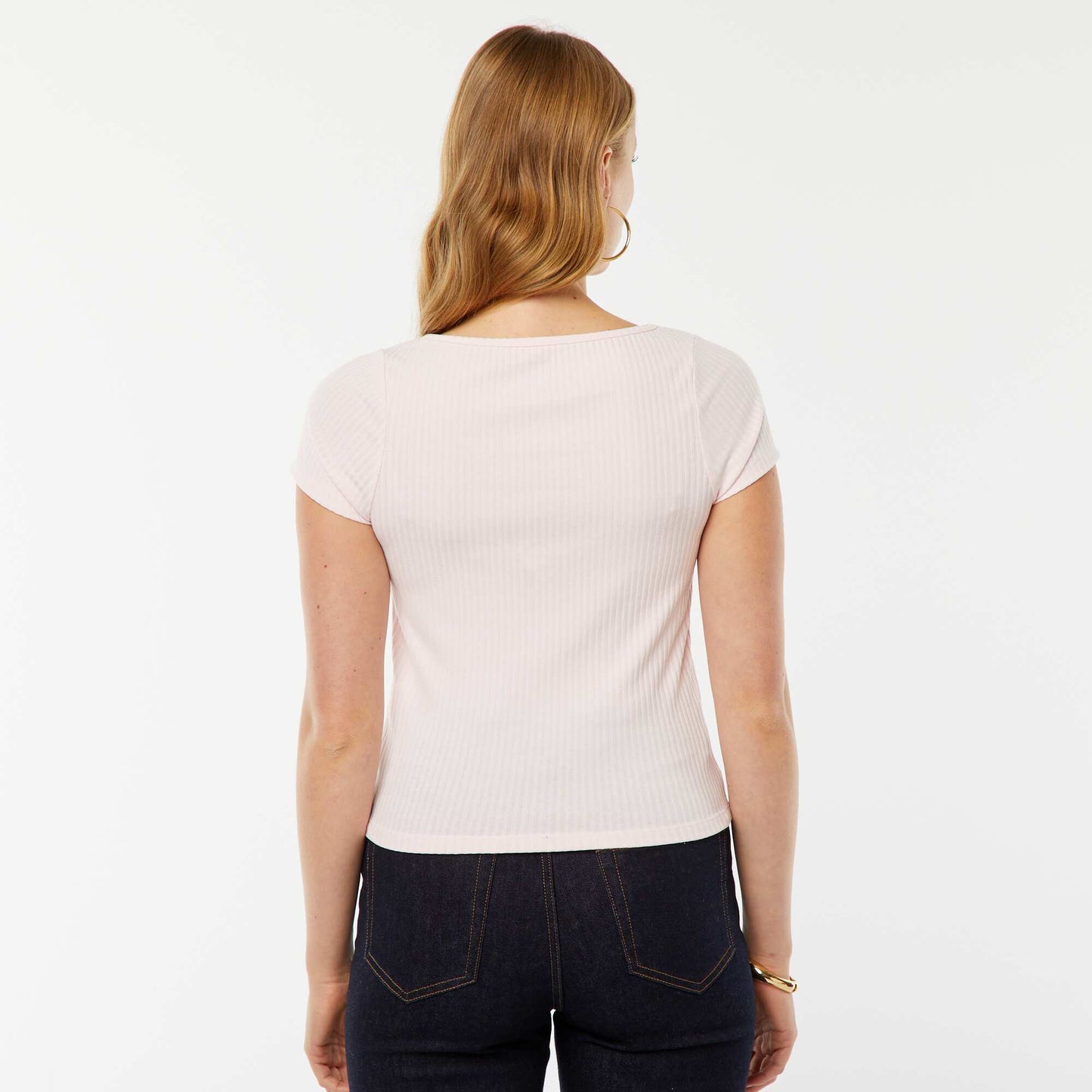 Short-sleeved T-shirt with lace and cute bow PINK