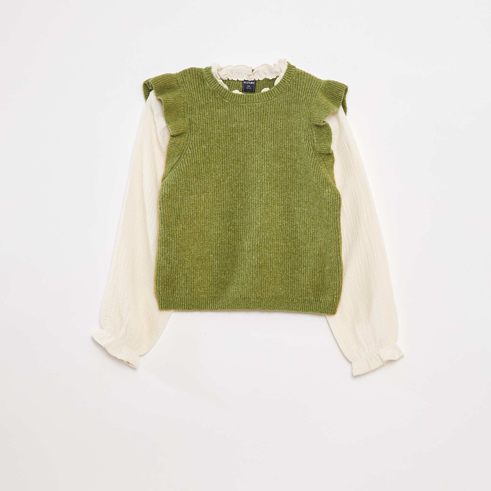 2-in-1 sweater with blouse GREEN