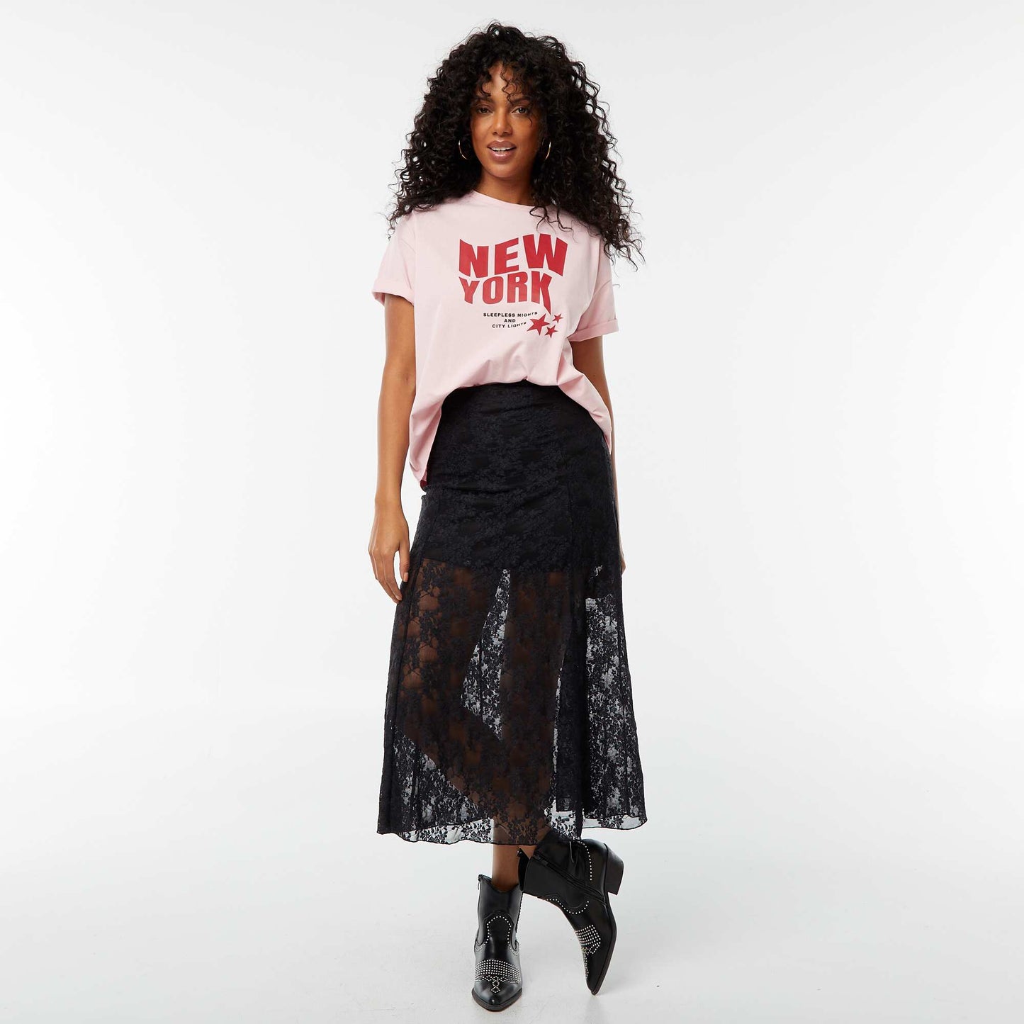 A-line openwork lace skirt BLACK
