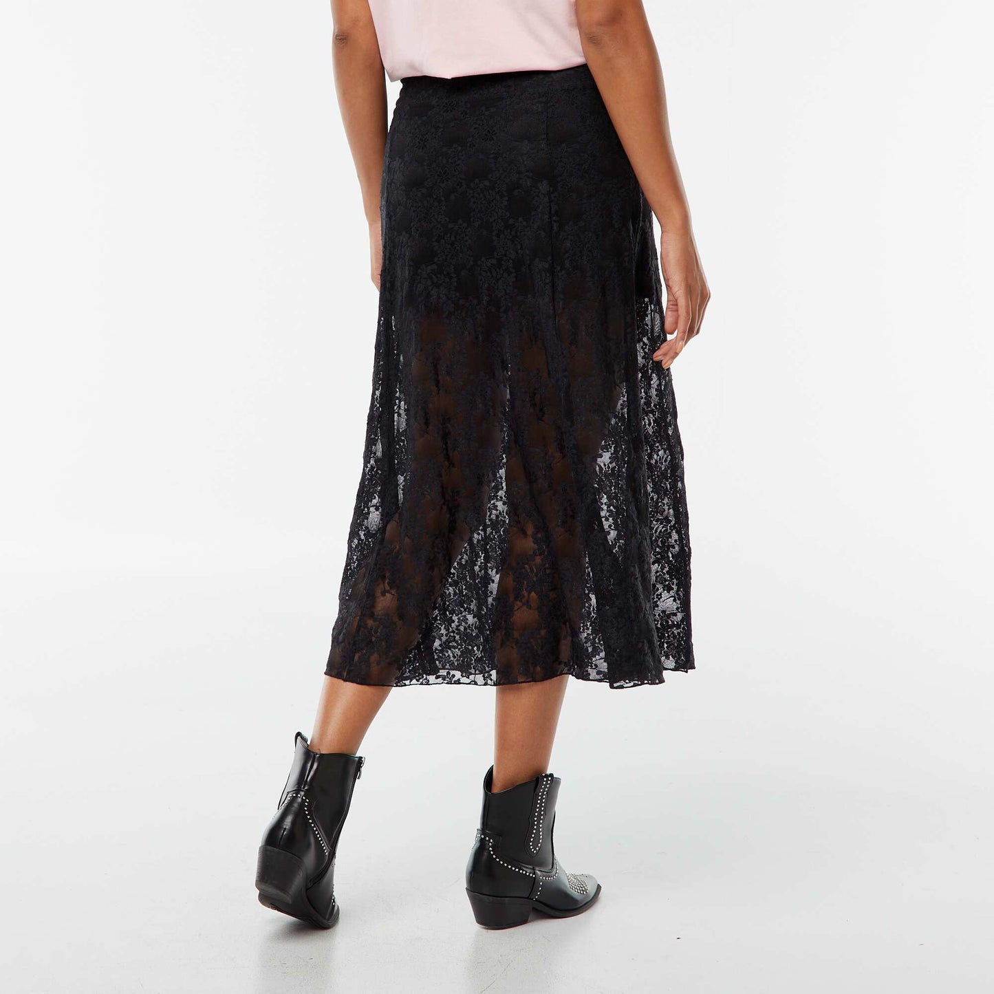 A-line openwork lace skirt BLACK