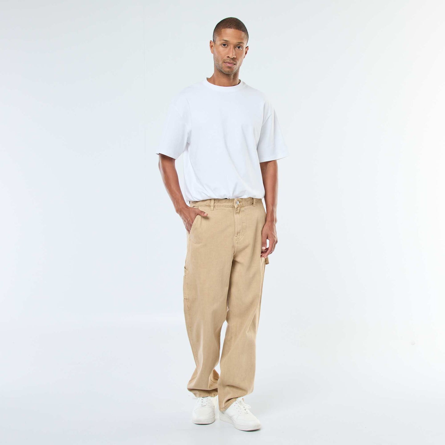 Carpenter-style denim trousers BEIGE