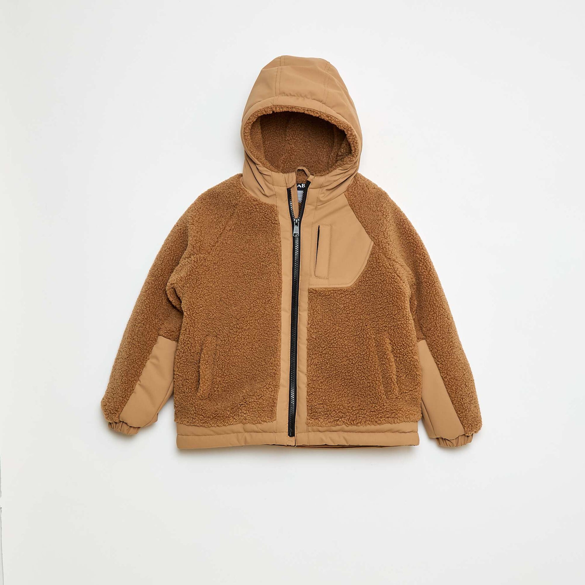 Fleece Effect Two-Tone Hooded Jacket BEIGE