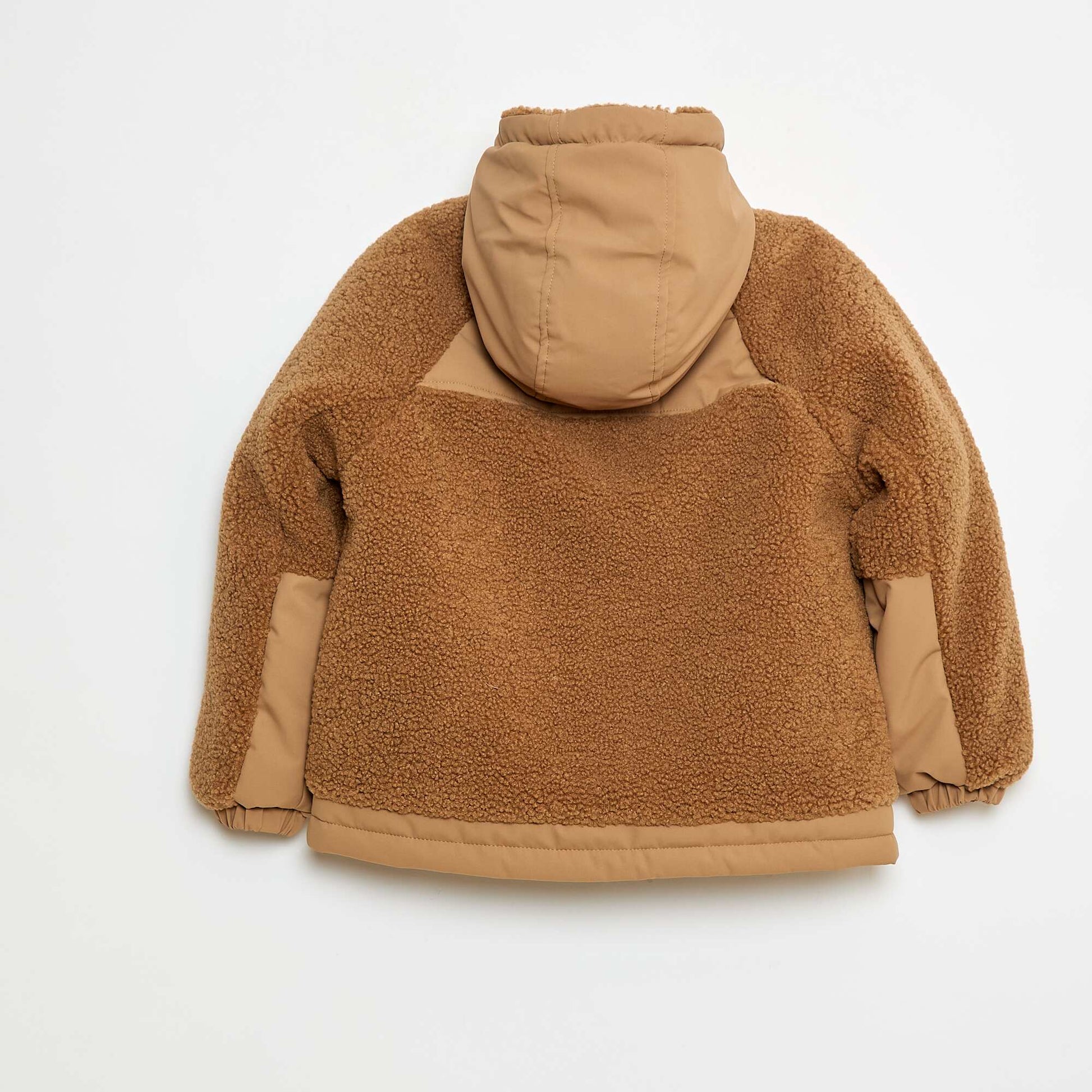 Fleece Effect Two-Tone Hooded Jacket BEIGE