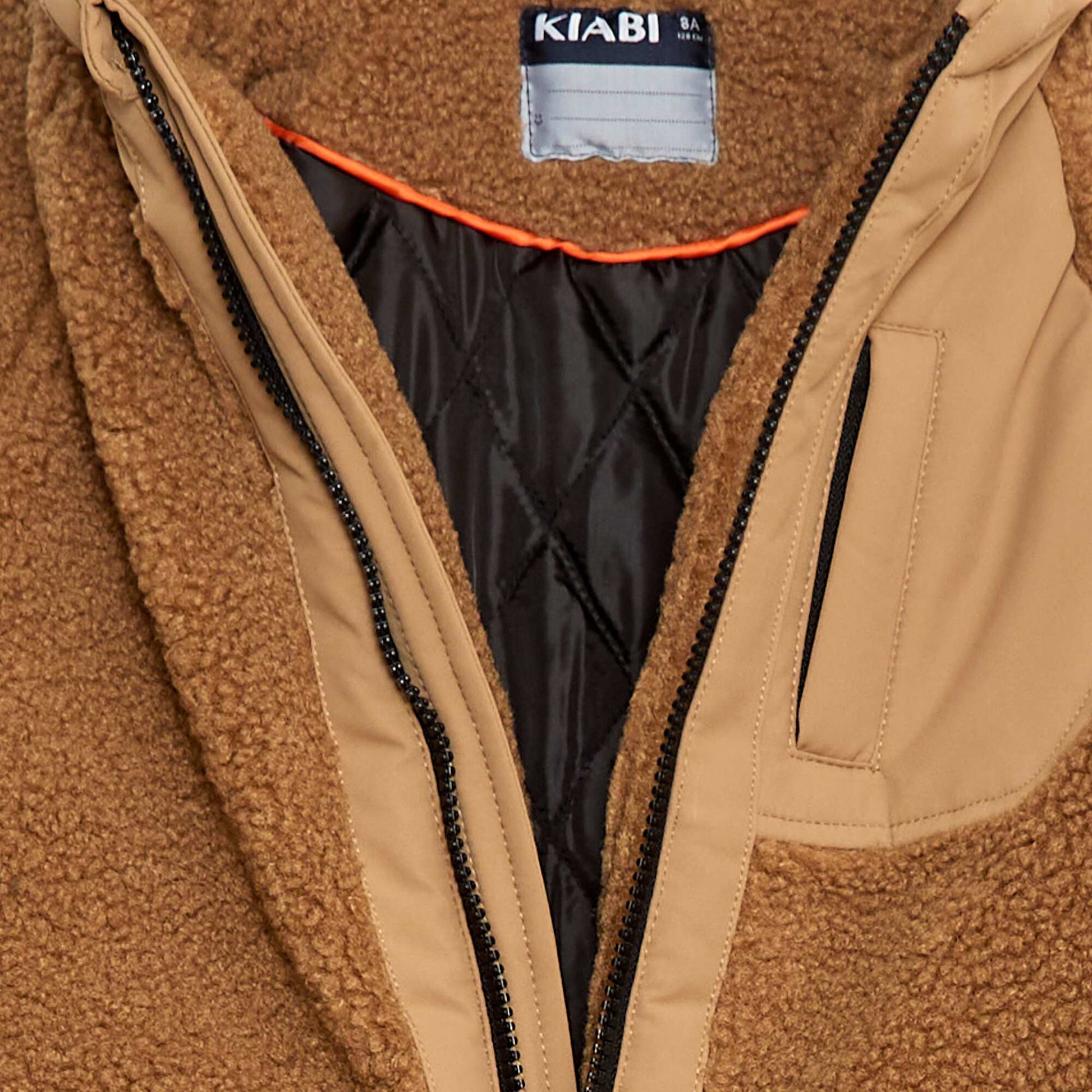 Fleece Effect Two-Tone Hooded Jacket BEIGE