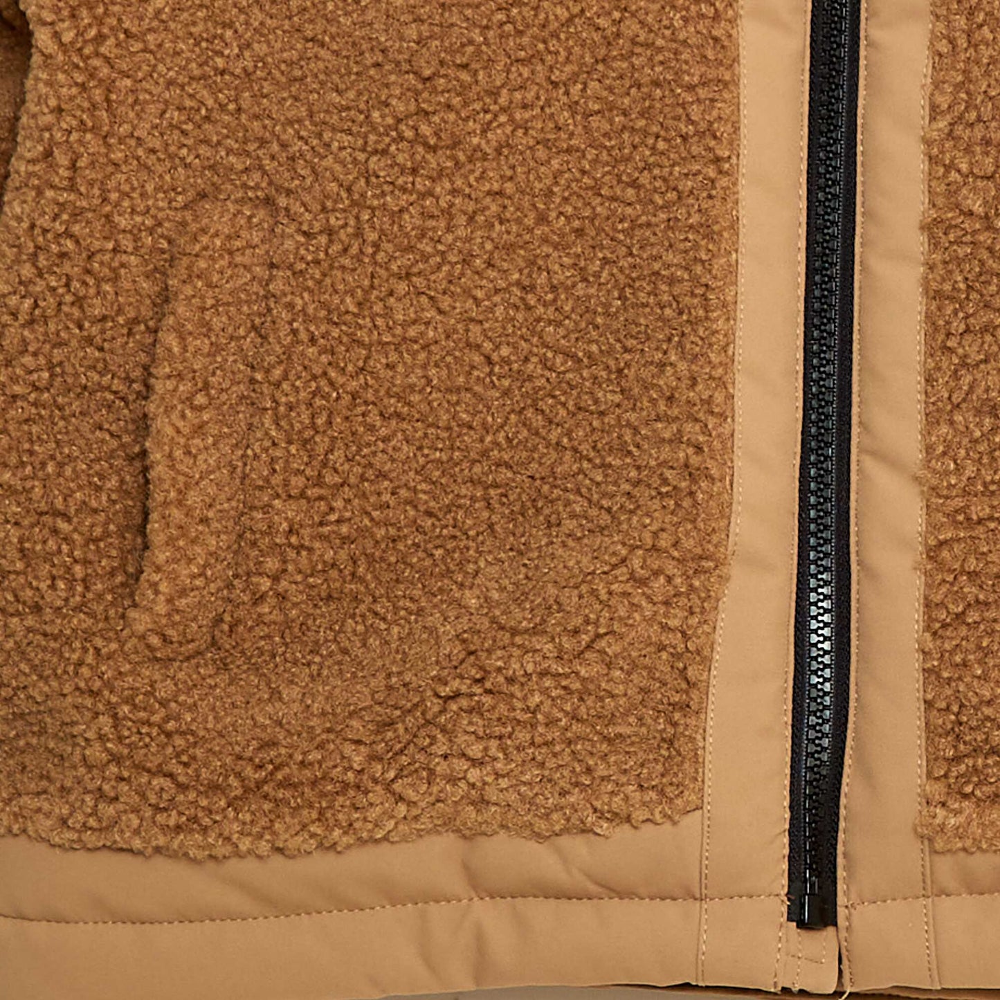 Fleece Effect Two-Tone Hooded Jacket BEIGE