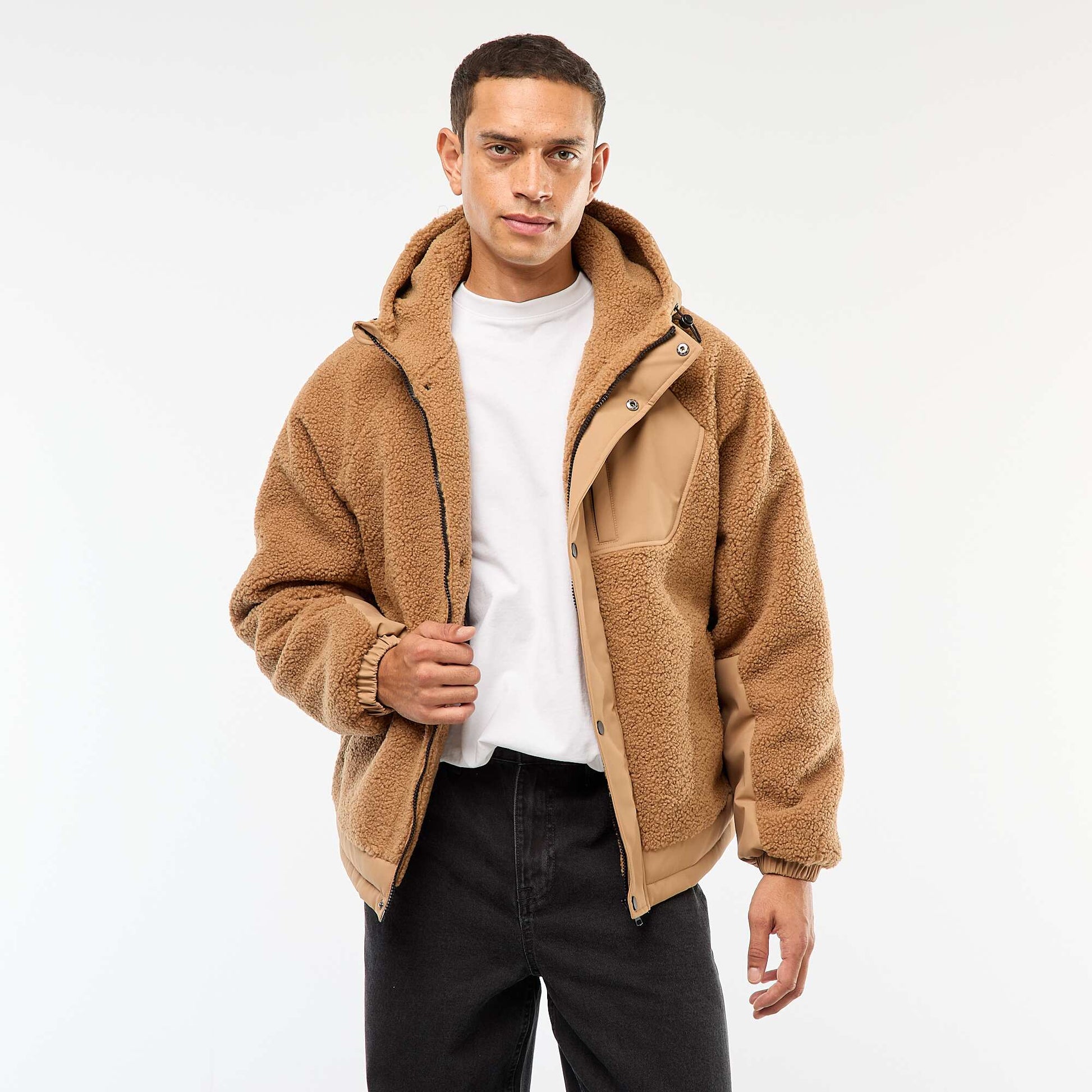 Sherpa Effect Hooded Jacket BEIGE