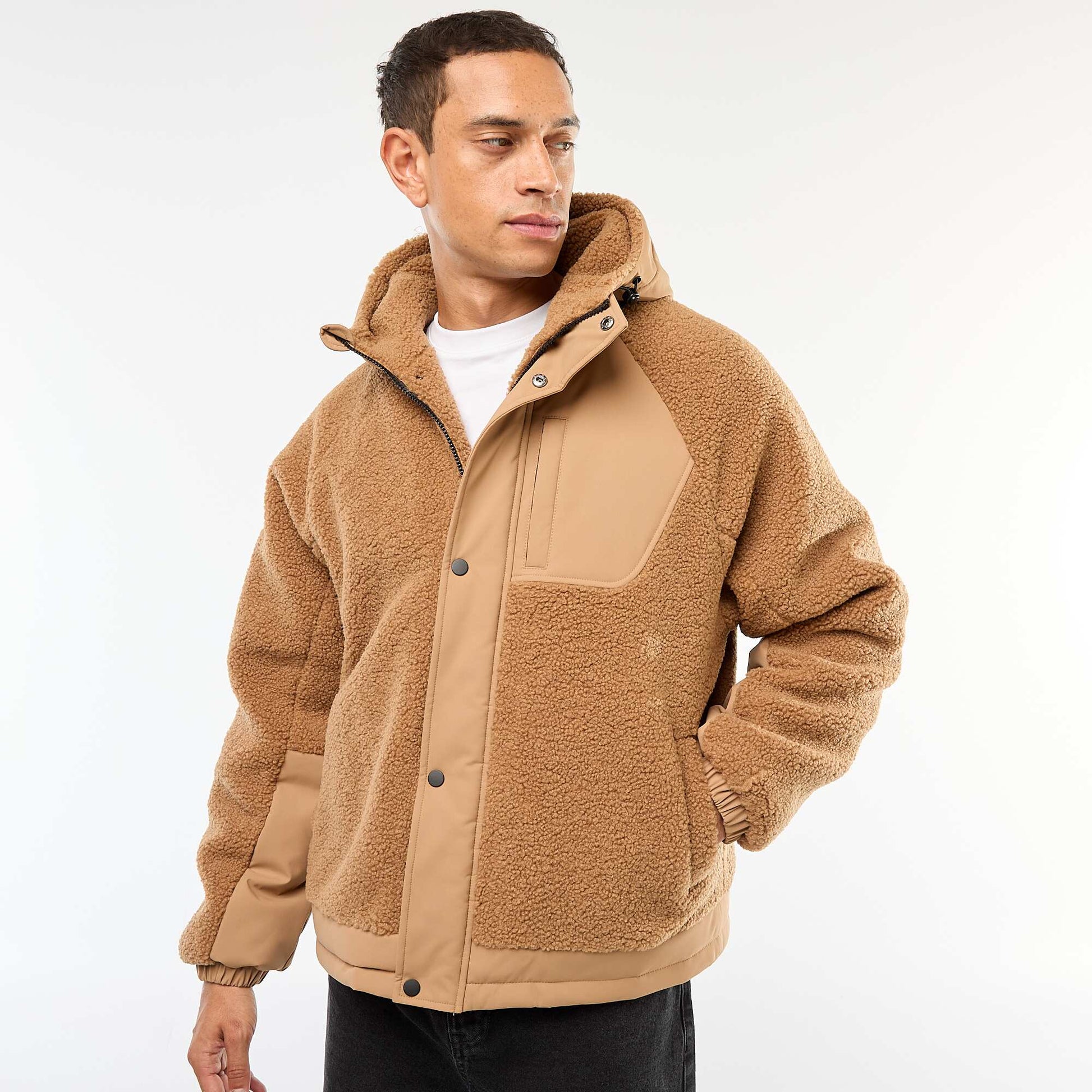 Sherpa Effect Hooded Jacket BEIGE