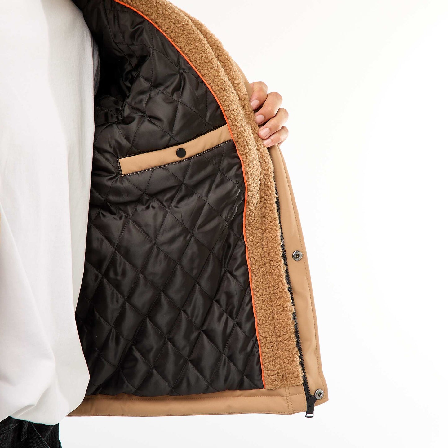 Sherpa Effect Hooded Jacket BEIGE