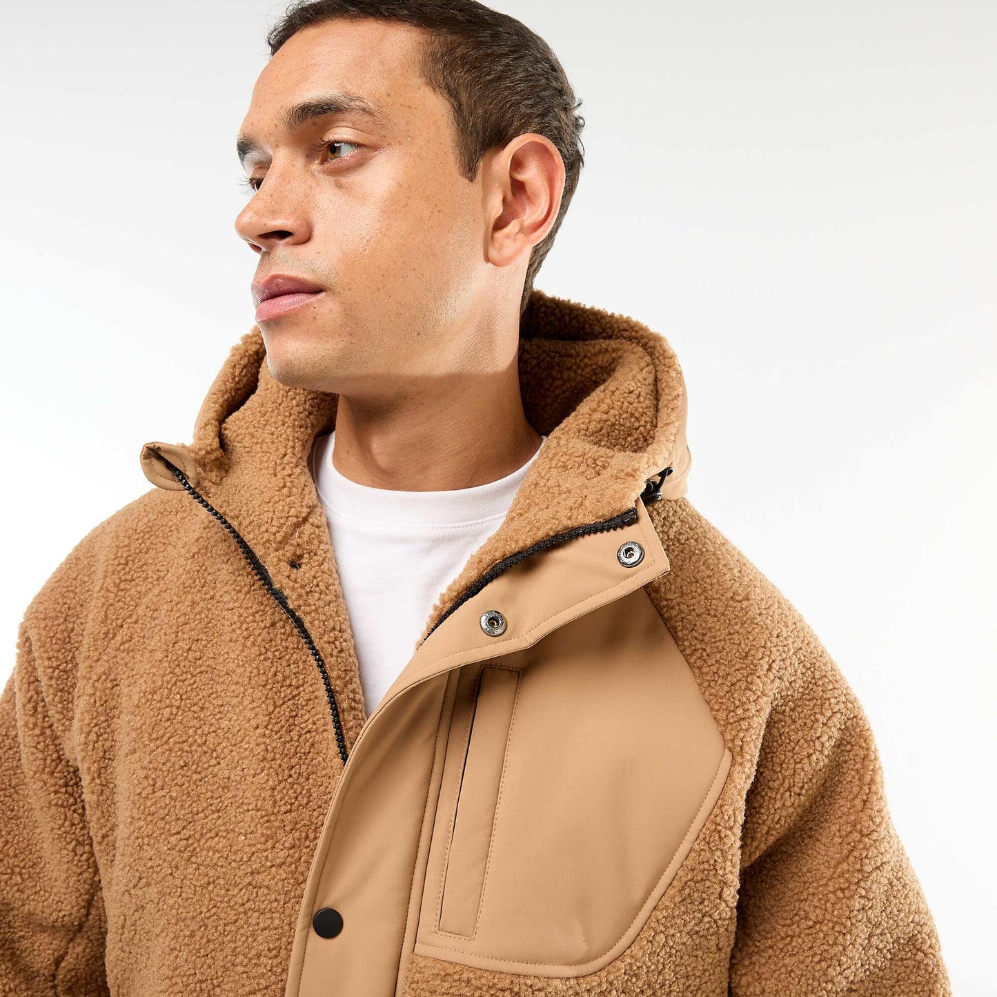 Sherpa Effect Hooded Jacket BEIGE