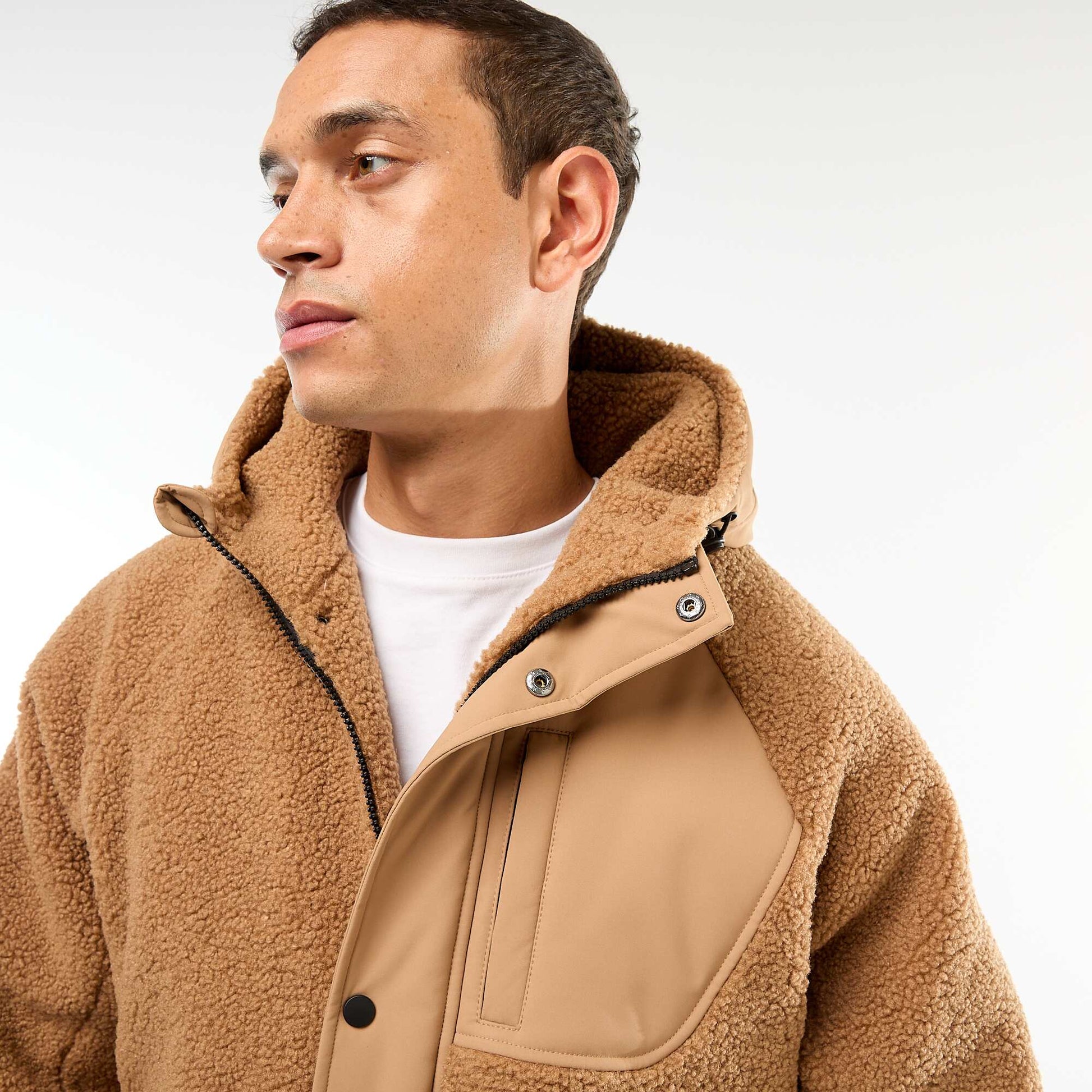 Sherpa Effect Hooded Jacket BEIGE