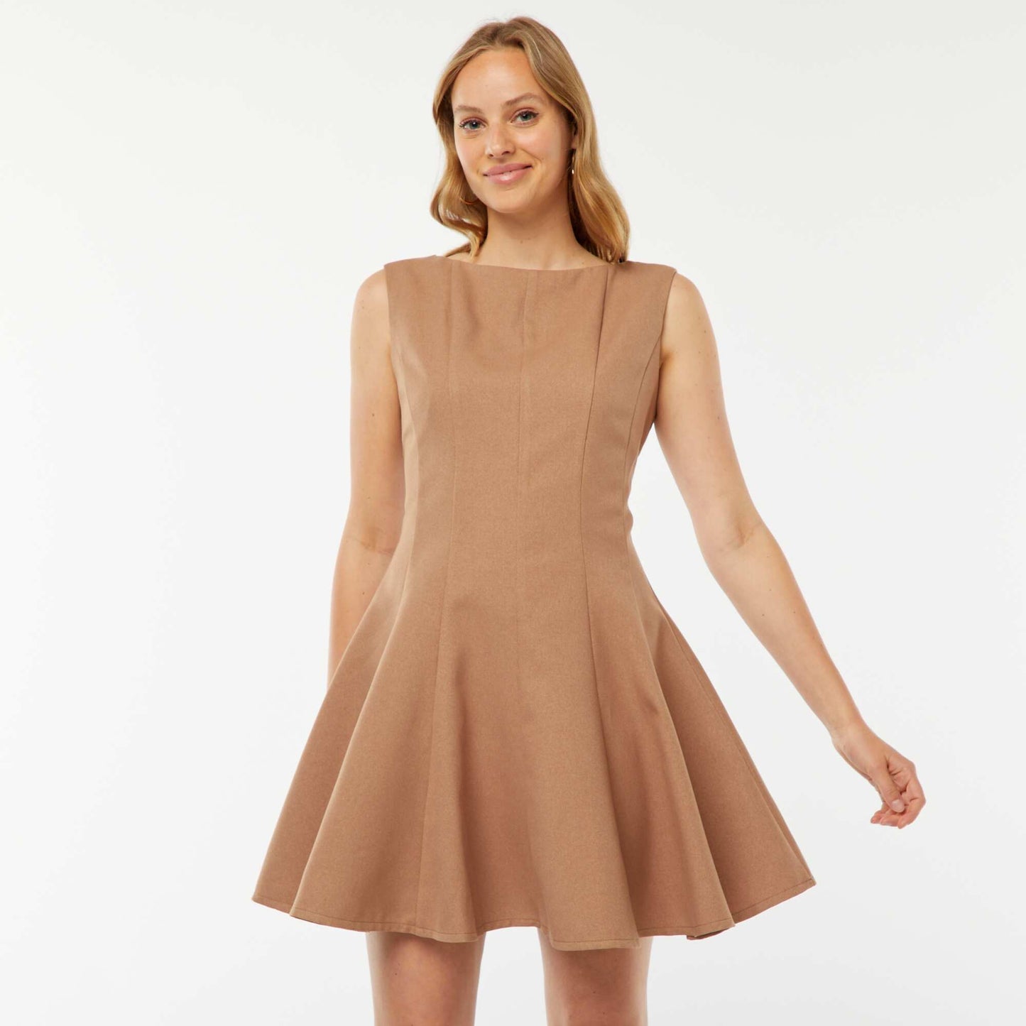 Short sleeveless fitted dress BEIGE