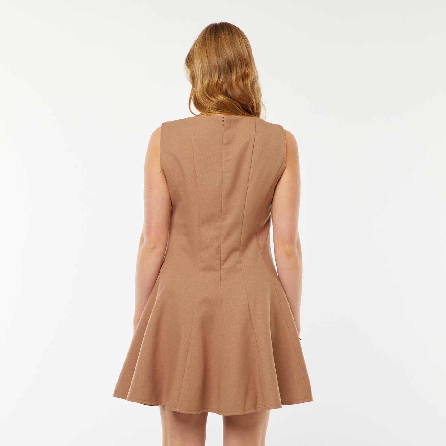 Short sleeveless fitted dress BEIGE