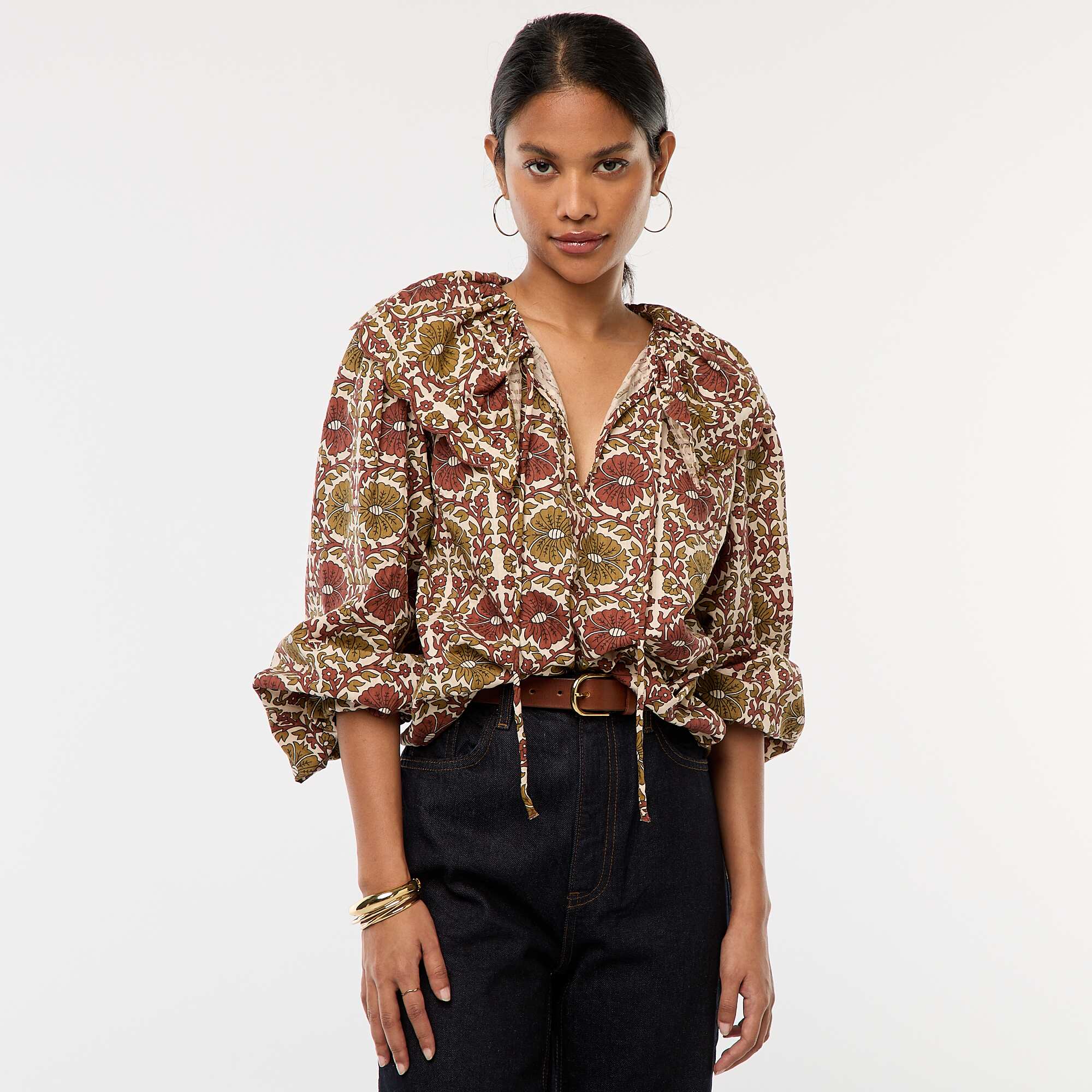 トップス APRON TOPS &BIG COLLAR DRAWSTRING BLOUSE Peter Pan Collar Blouse with Tie-Up For Women at Saudi | Styli