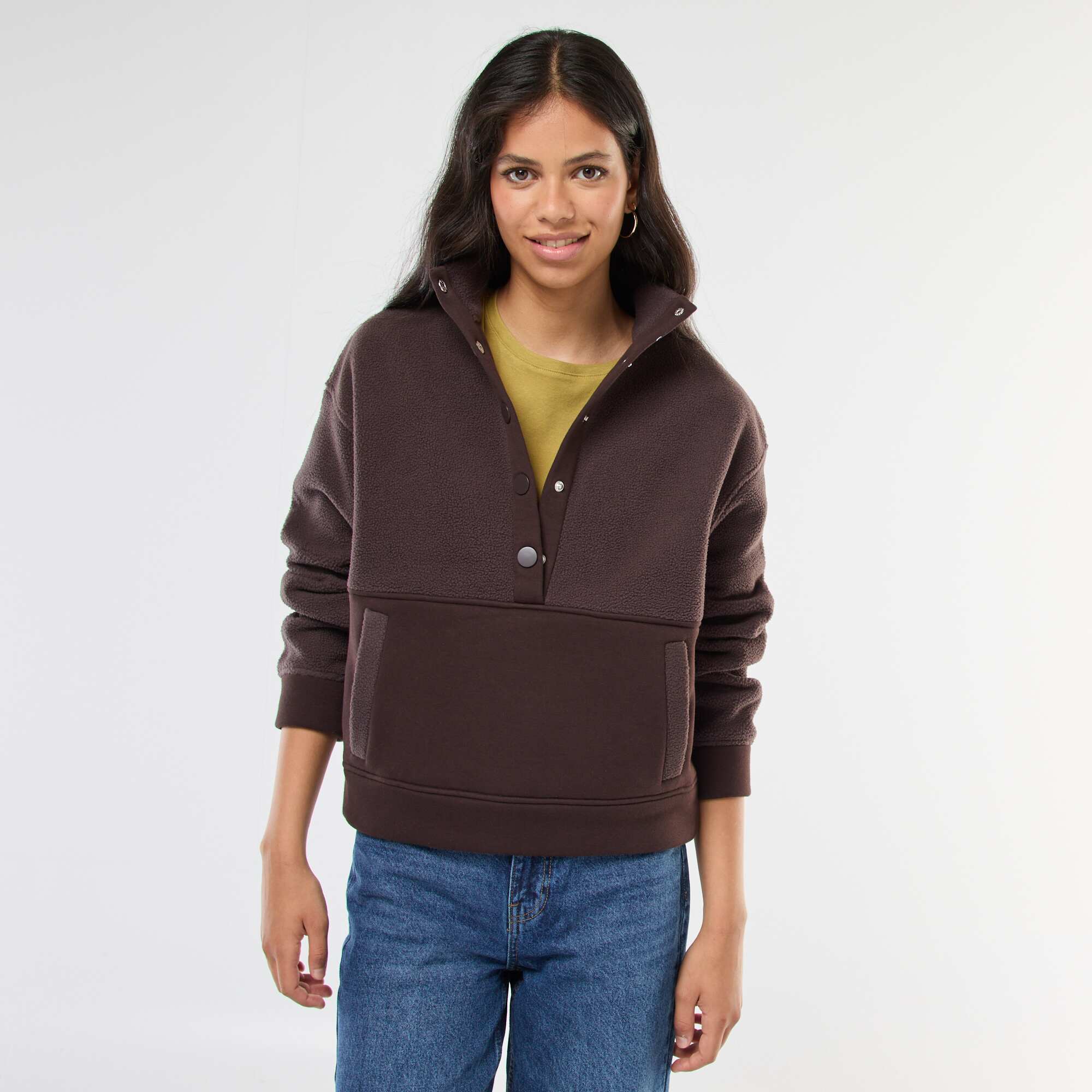 Trucker Neck Sweater in a Shearling-Effect Fabric BROWN – Kiabi KSA