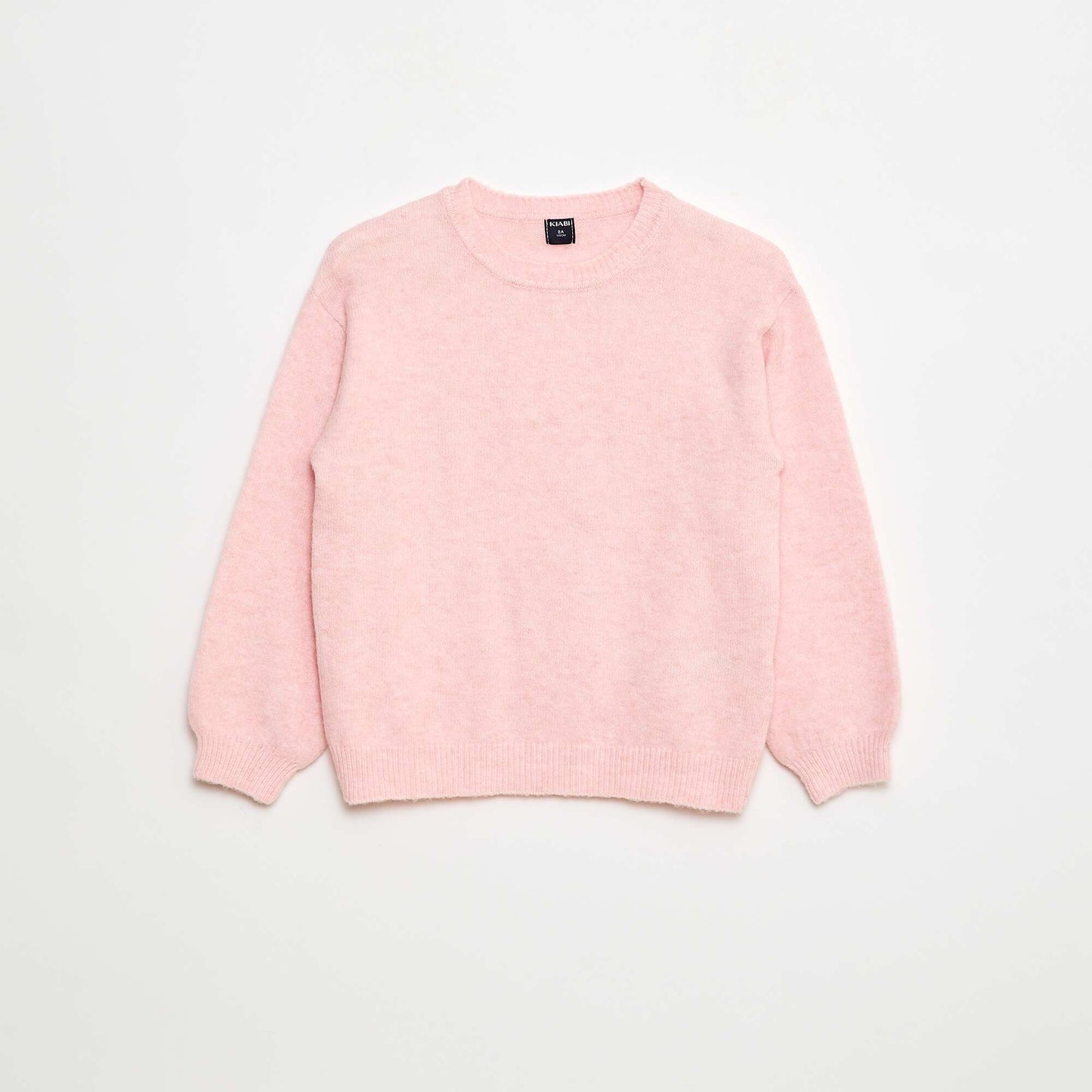 Plain knit sweater with a round neck PINK
