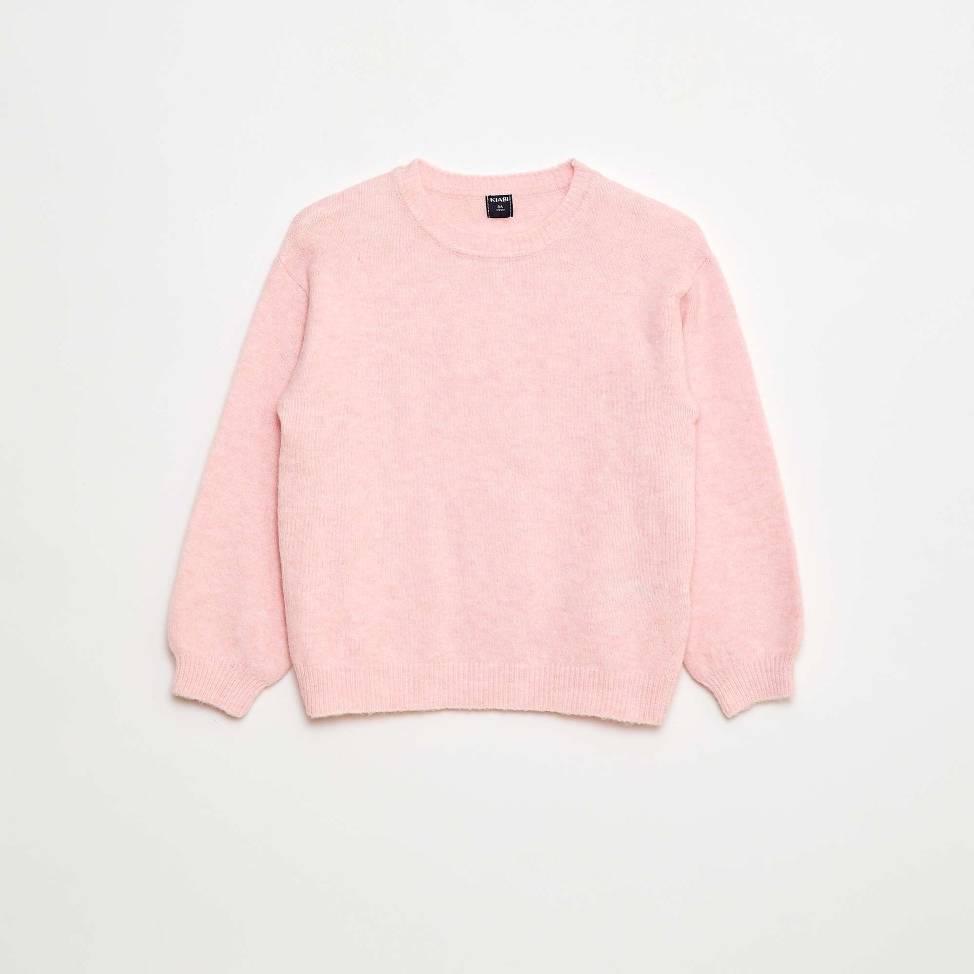 Plain knit sweater with a round neck PINK