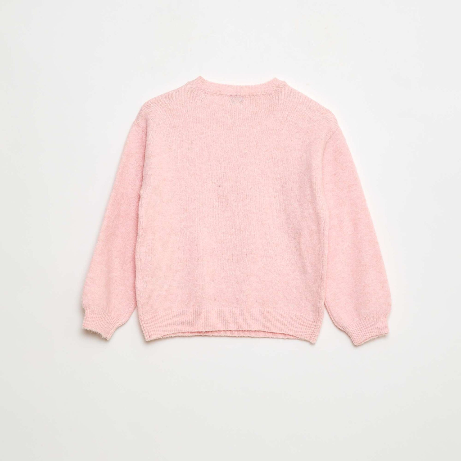 Plain knit sweater with a round neck PINK