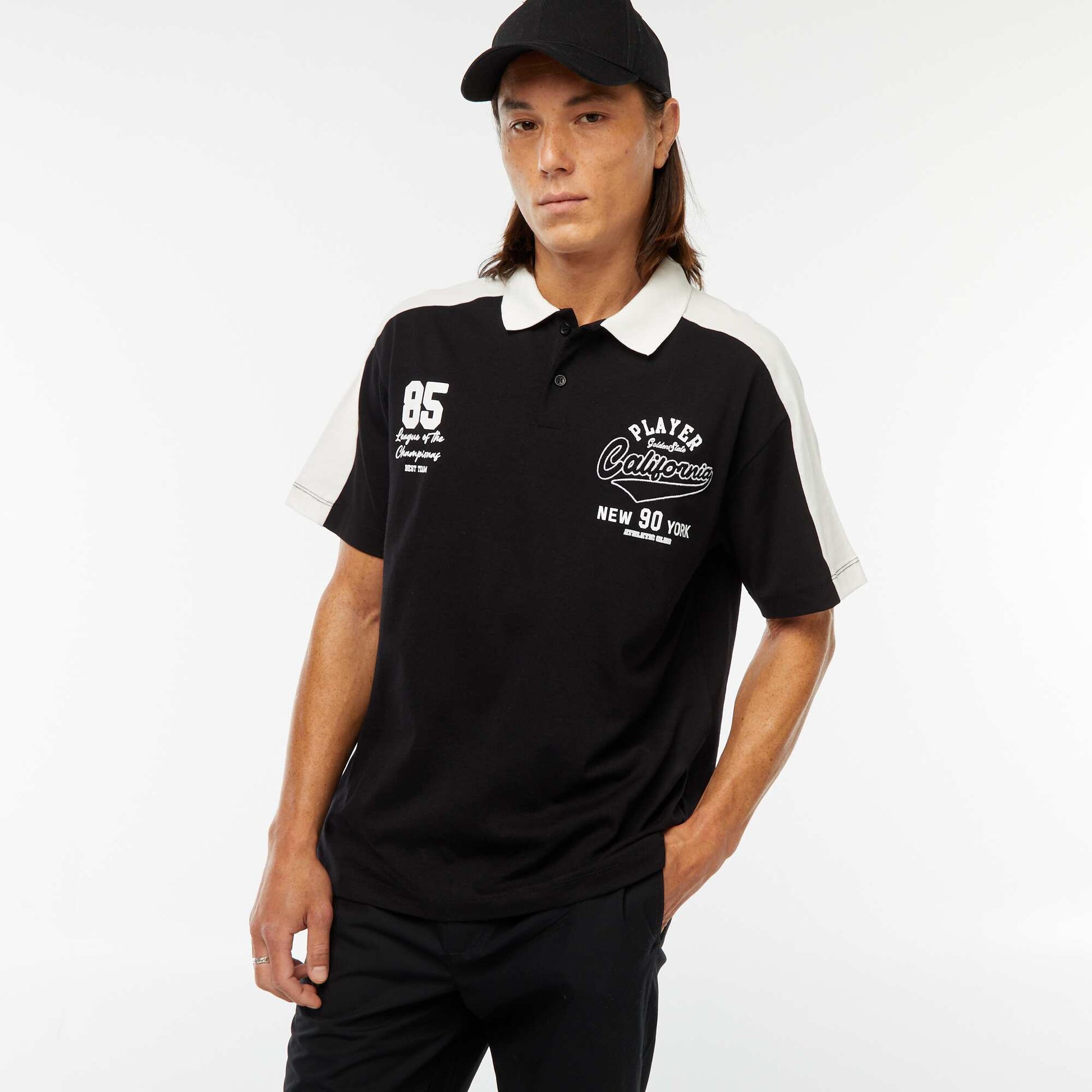 US baseball team-style cotton polo shirt BLACK
