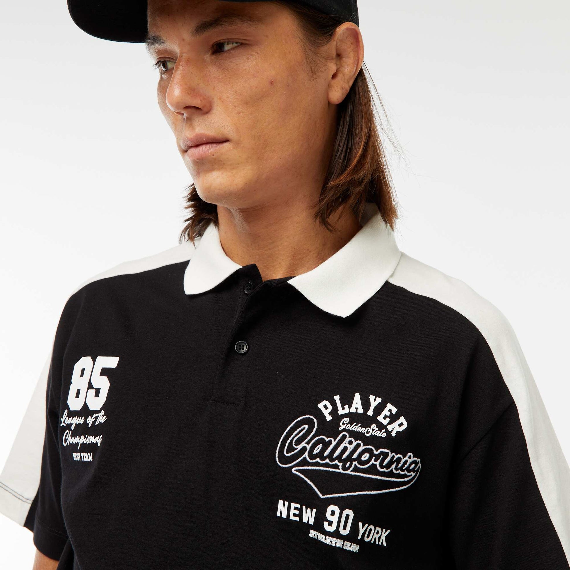 US baseball team-style cotton polo shirt BLACK
