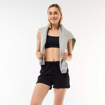 Plain Cotton Short Shorts with Drawstring BLACK