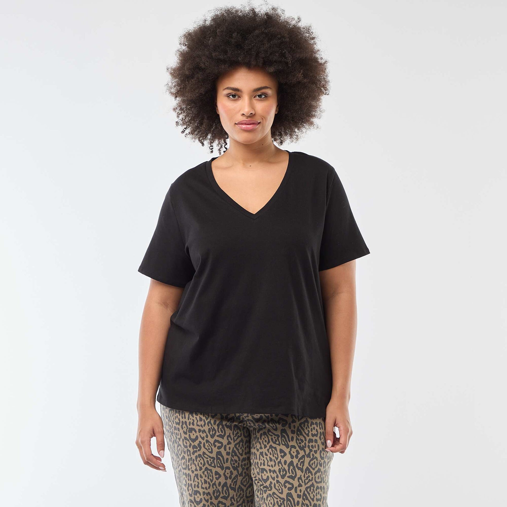 Basic V-neck short-sleeved t-shirt BLACK