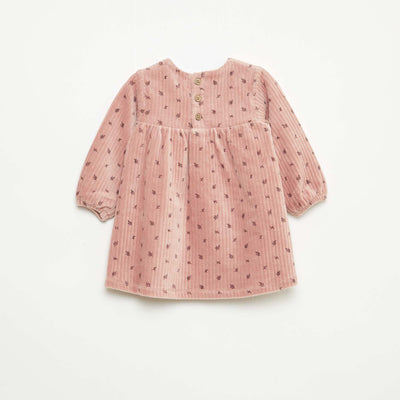 Long-sleeved corduroy dress with print PINK