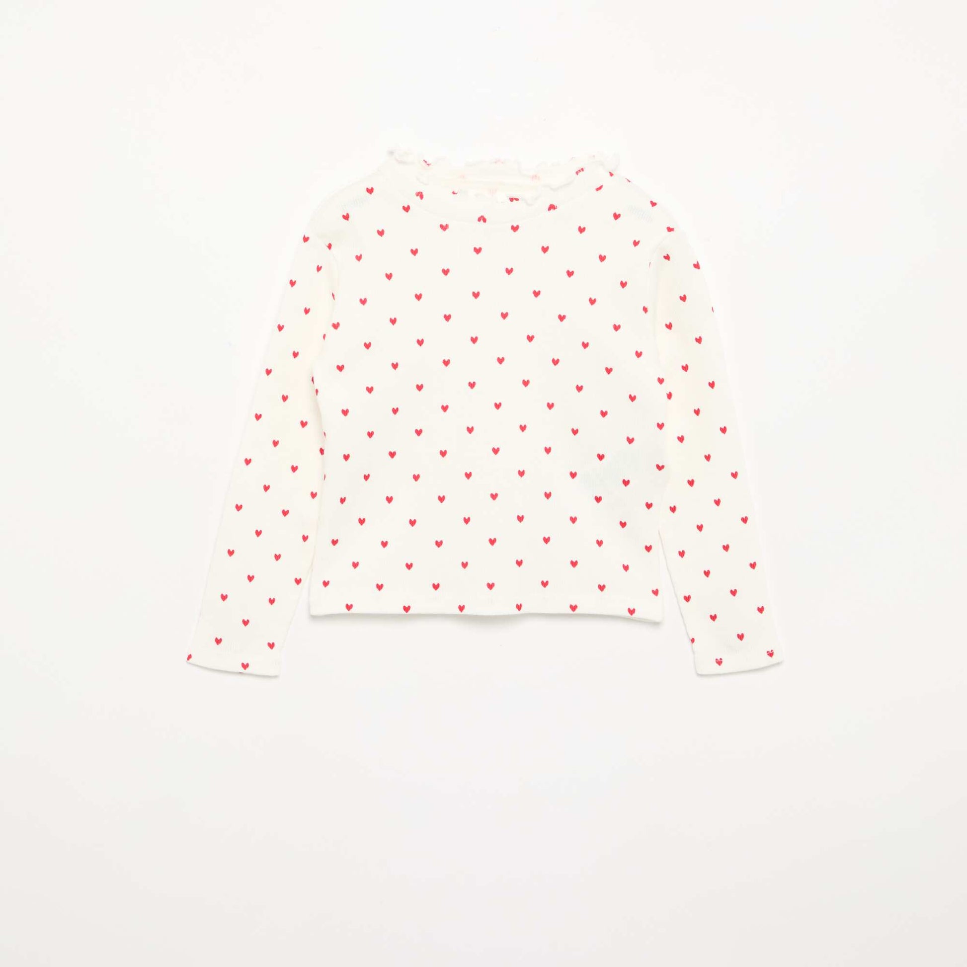 Ribbed T-Shirt with Scalloped Neck WHITE