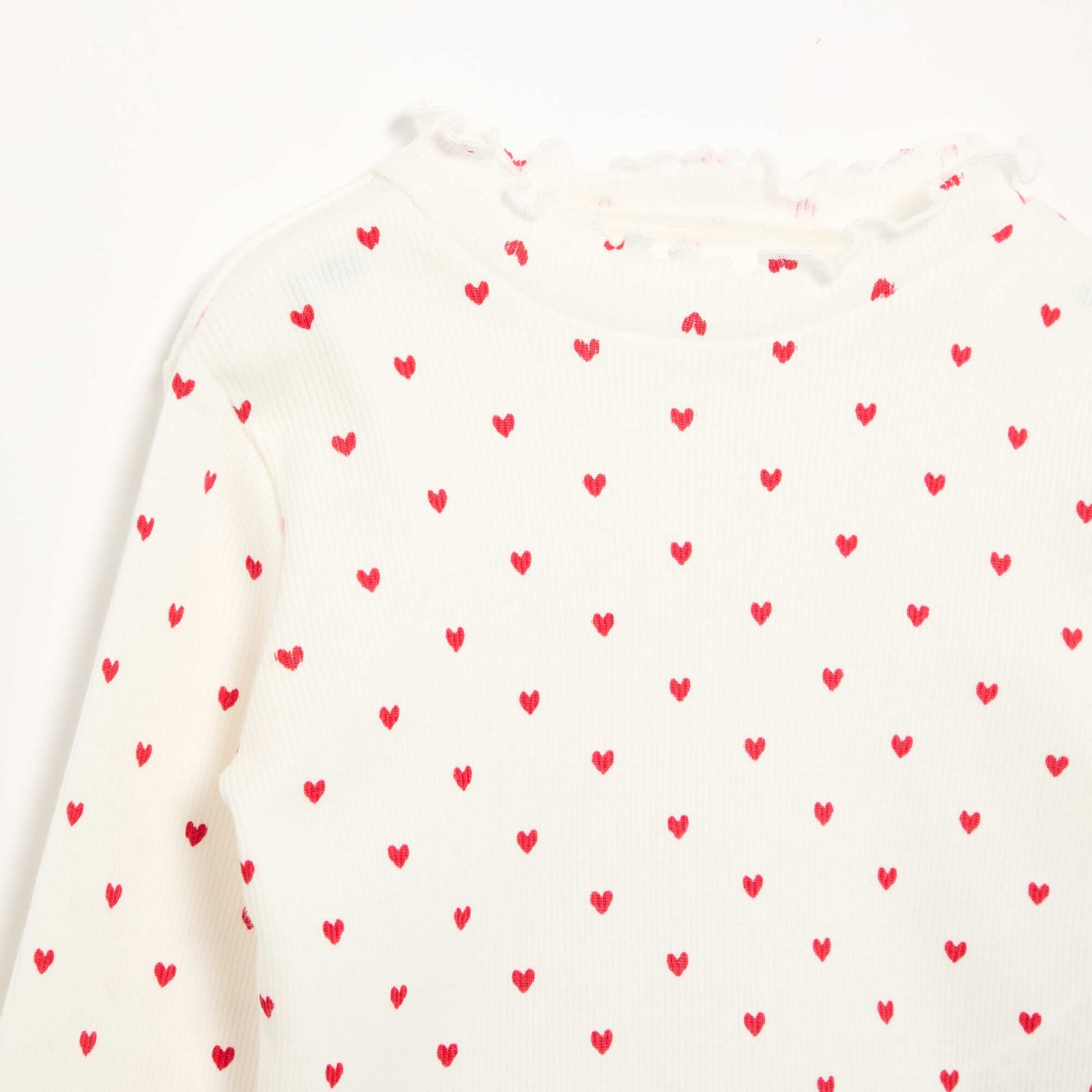 Ribbed T-Shirt with Scalloped Neck WHITE