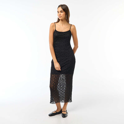 Long lace dress with narrow straps BLACK