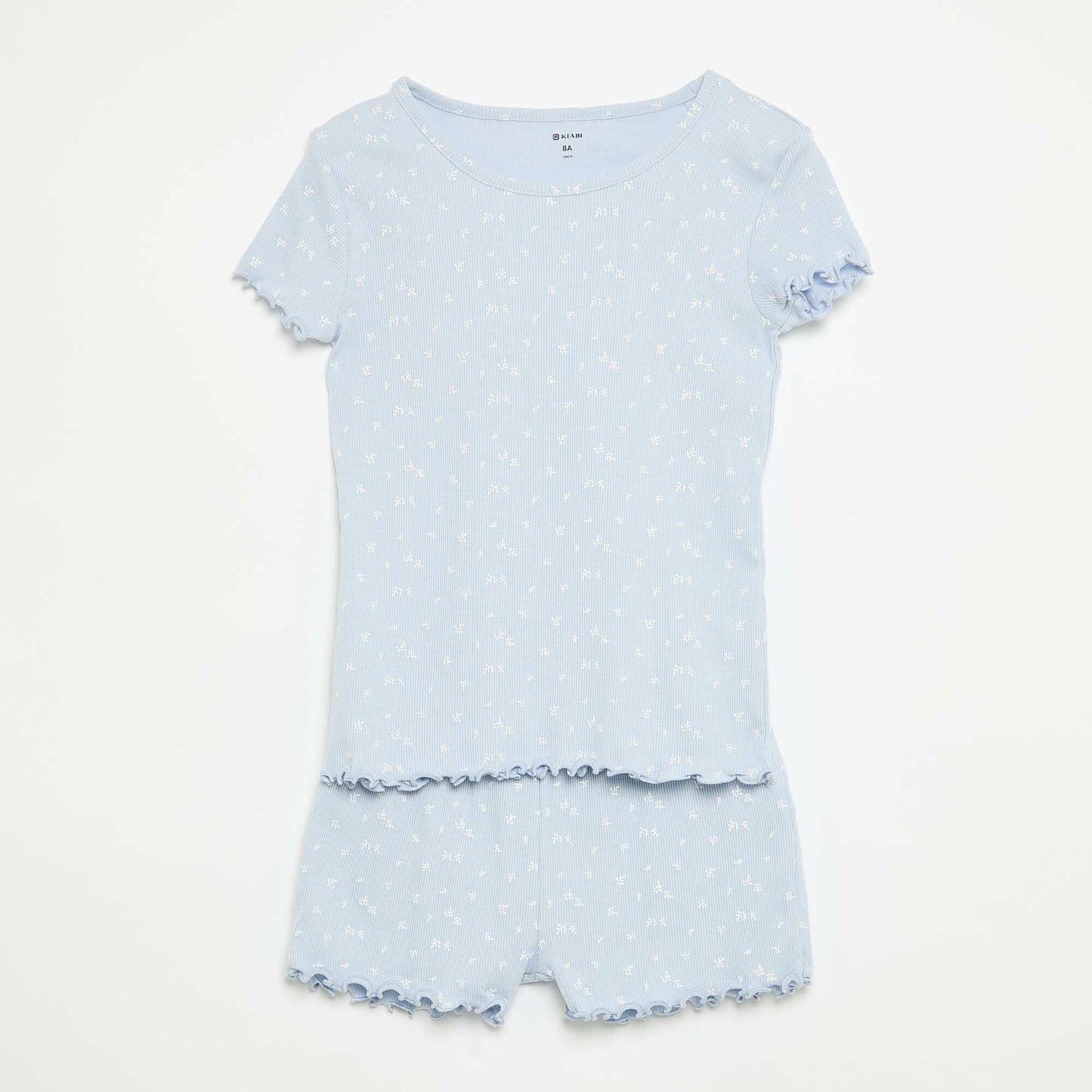 Cotton Ribbed Knit Pajama Top and Shorts Set BLUE