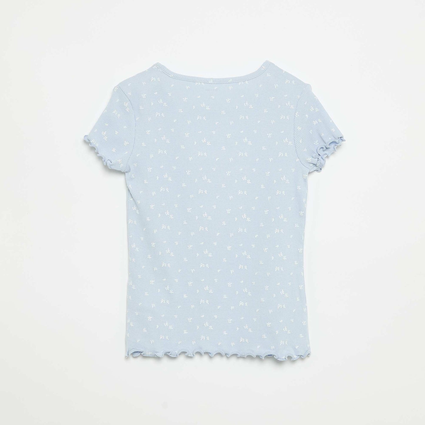 Cotton Ribbed Knit Pajama Top and Shorts Set BLUE