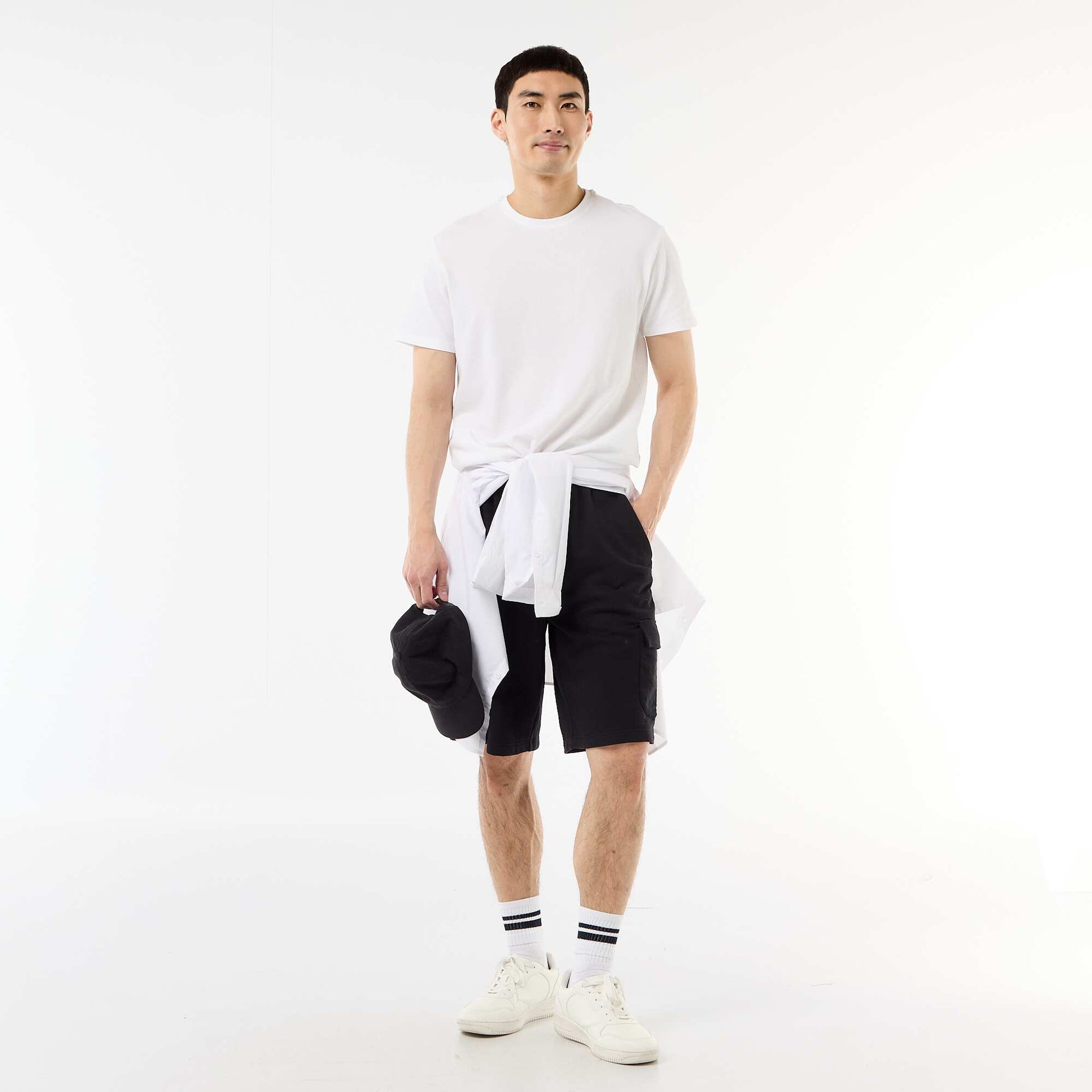 Lightweight Fleece Bermuda Shorts with Flap Pockets BLACK