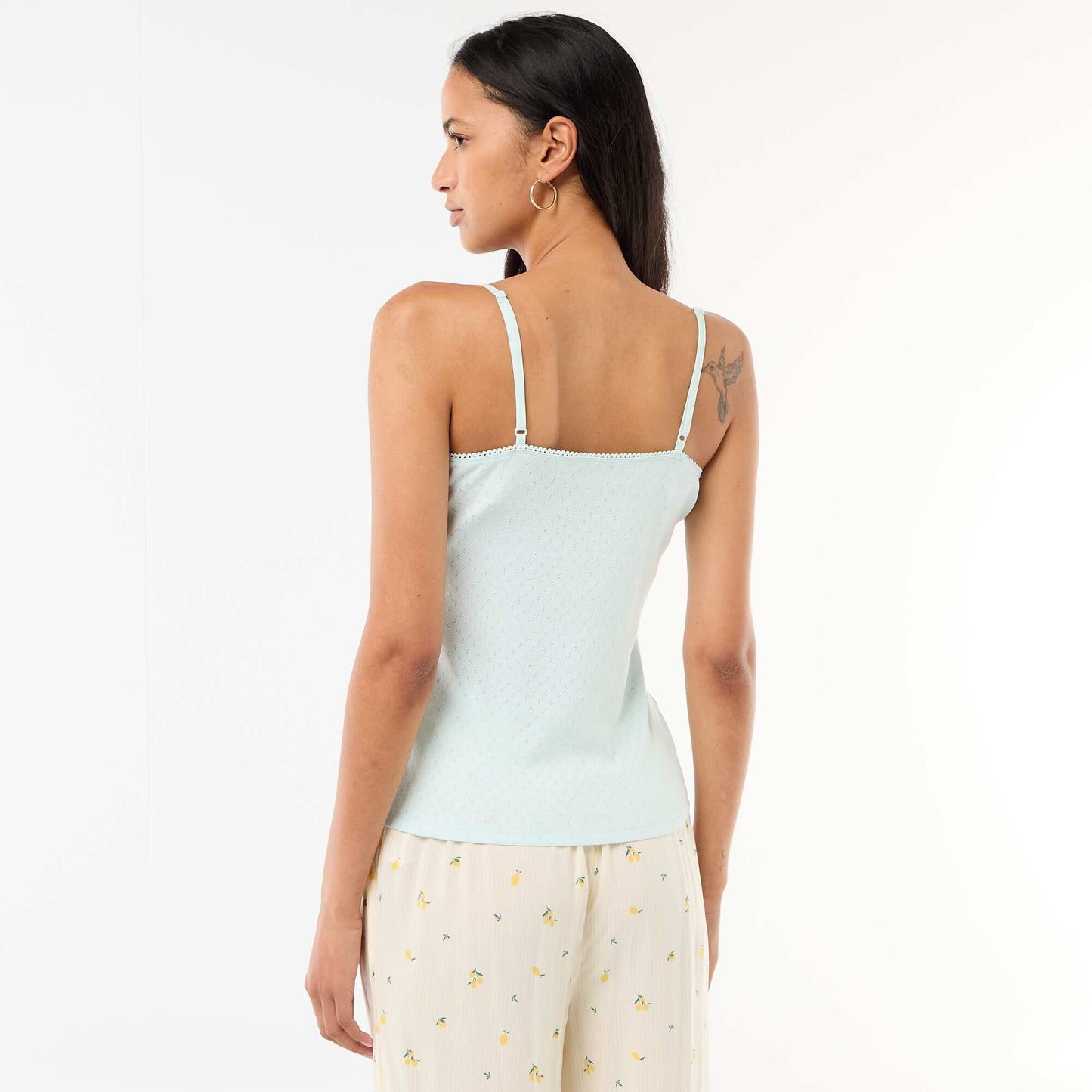 Solid Cotton Tank Top with Adjustable Spaghetti Straps BLUE