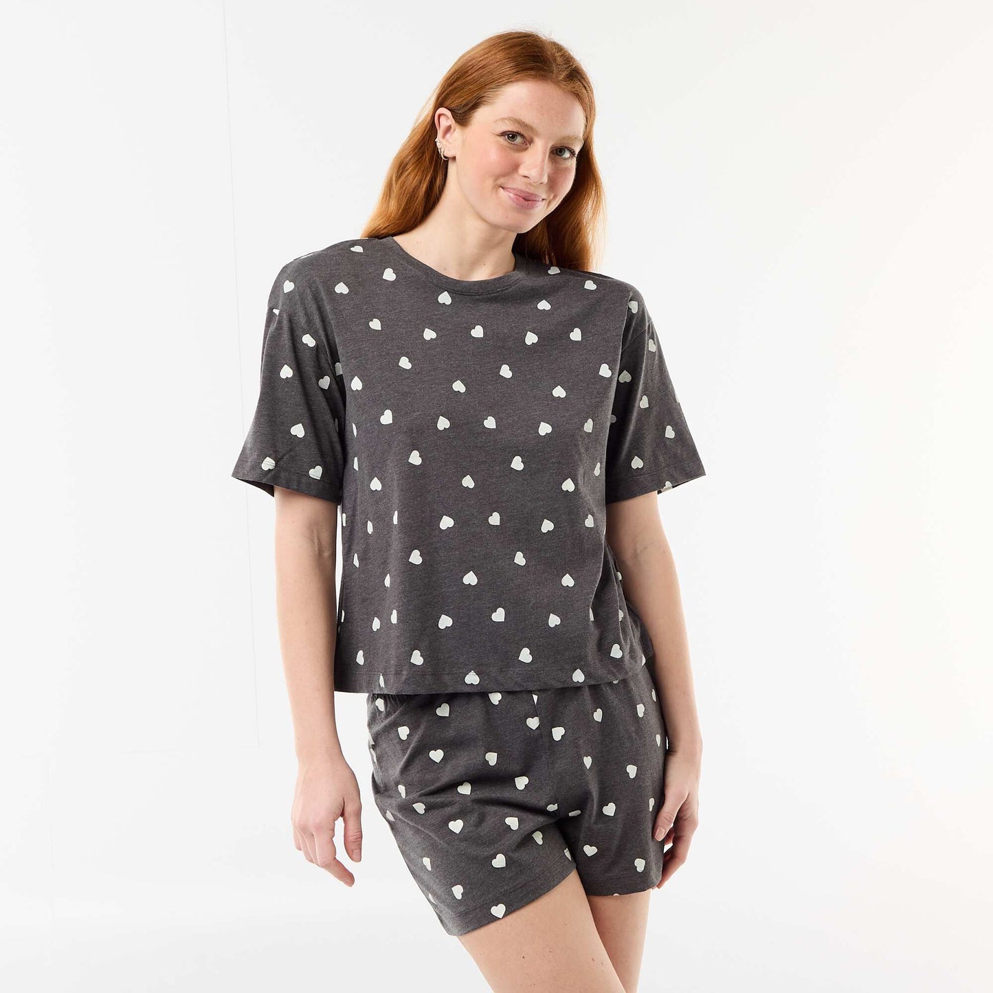 Cotton Jersey Top & Shorts Pyjama Set GREY