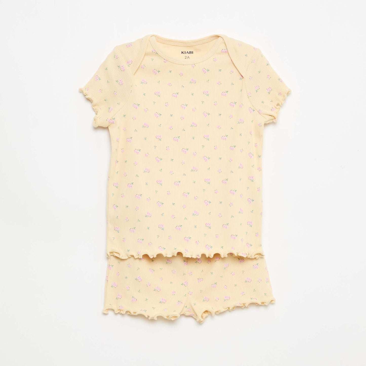 طقم بيجامة قصيرة - تي شيرت + شورت - قطعتان باللون البيجي