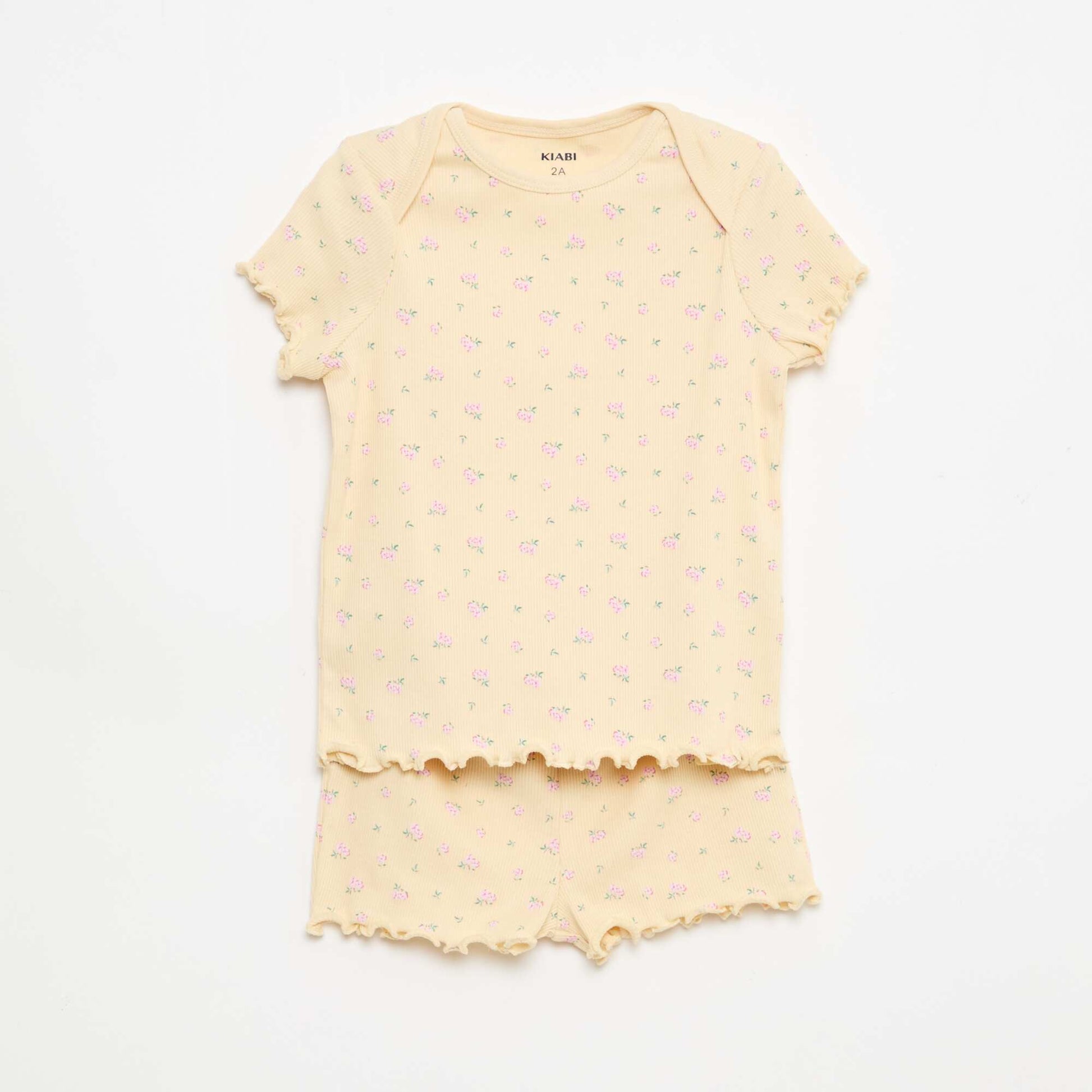 طقم بيجامة قصيرة - تي شيرت + شورت - قطعتان باللون البيجي