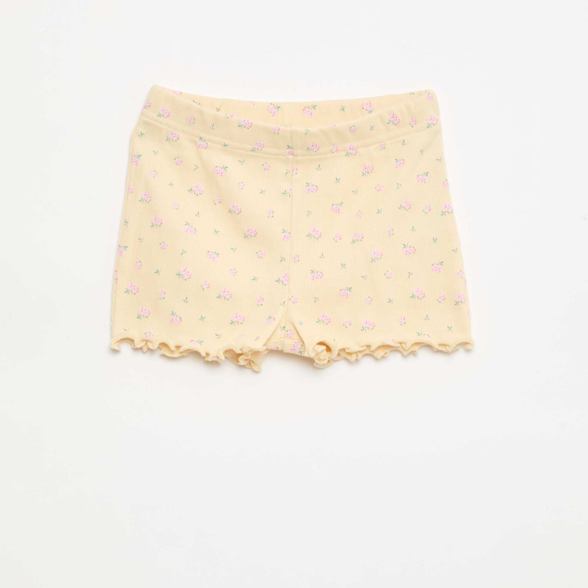 طقم بيجامة قصيرة - تي شيرت + شورت - قطعتان باللون البيجي