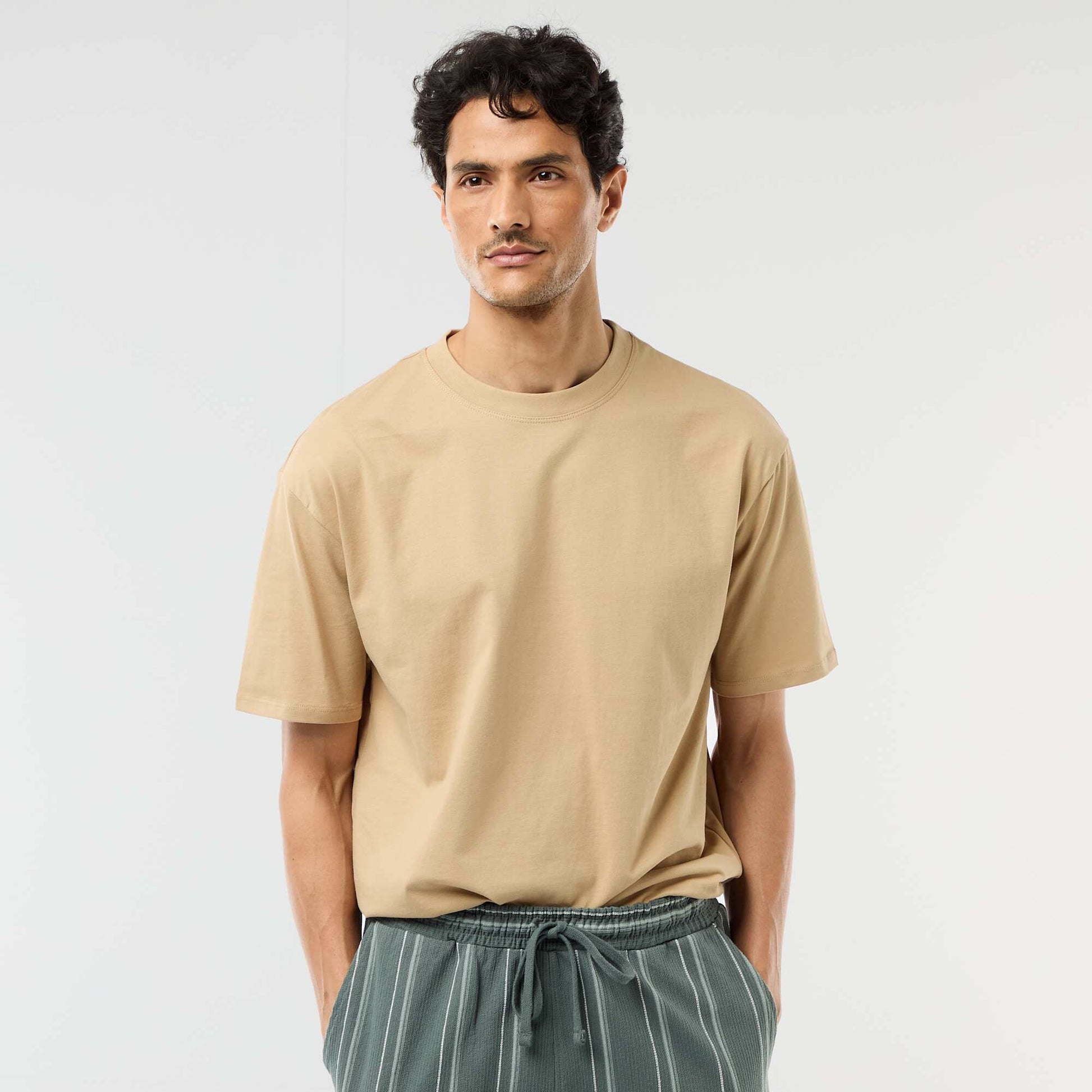 Comfort Fit / Oversized Plain T-shirt BEIGE