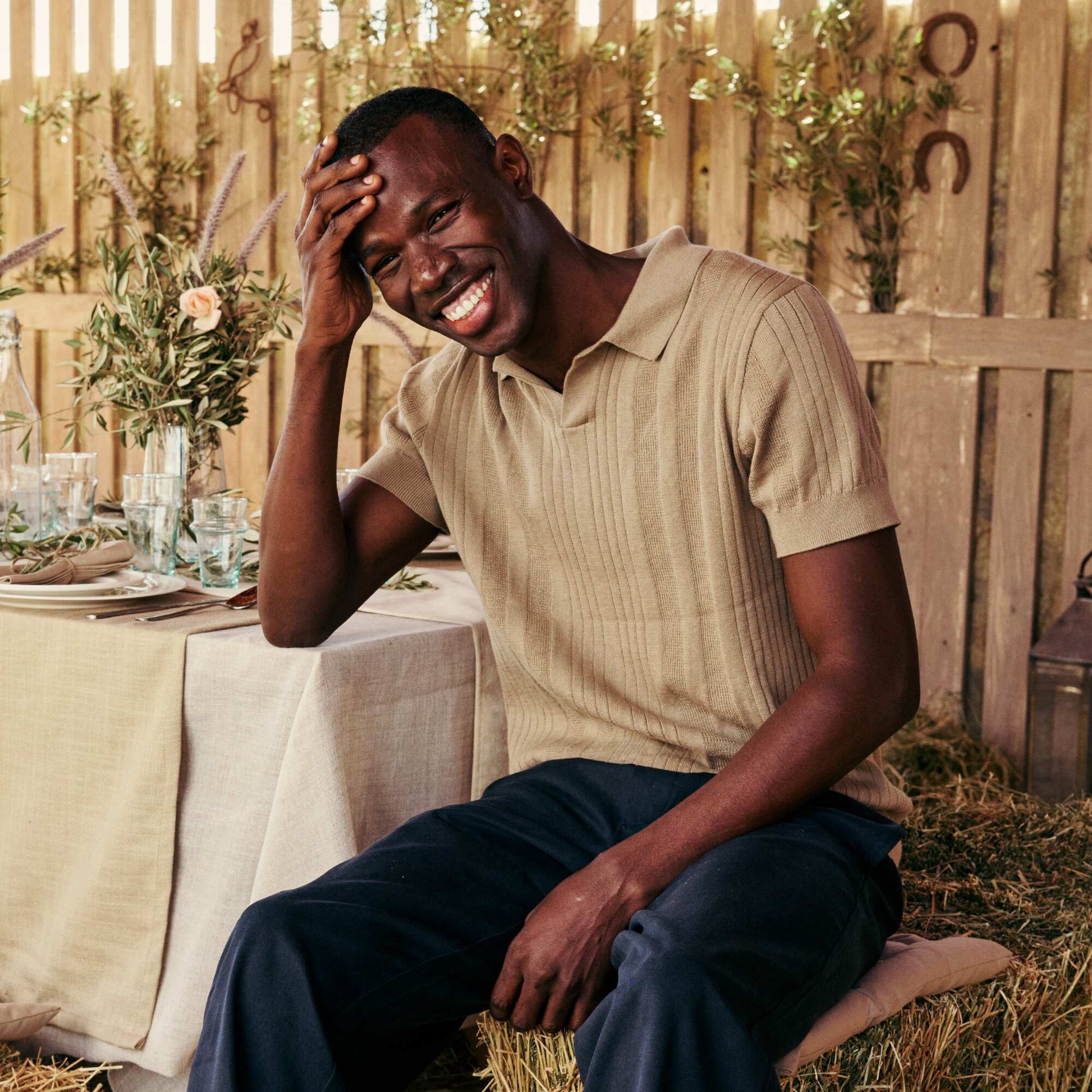 Knitted-Effect Polo Shirt BEIGE