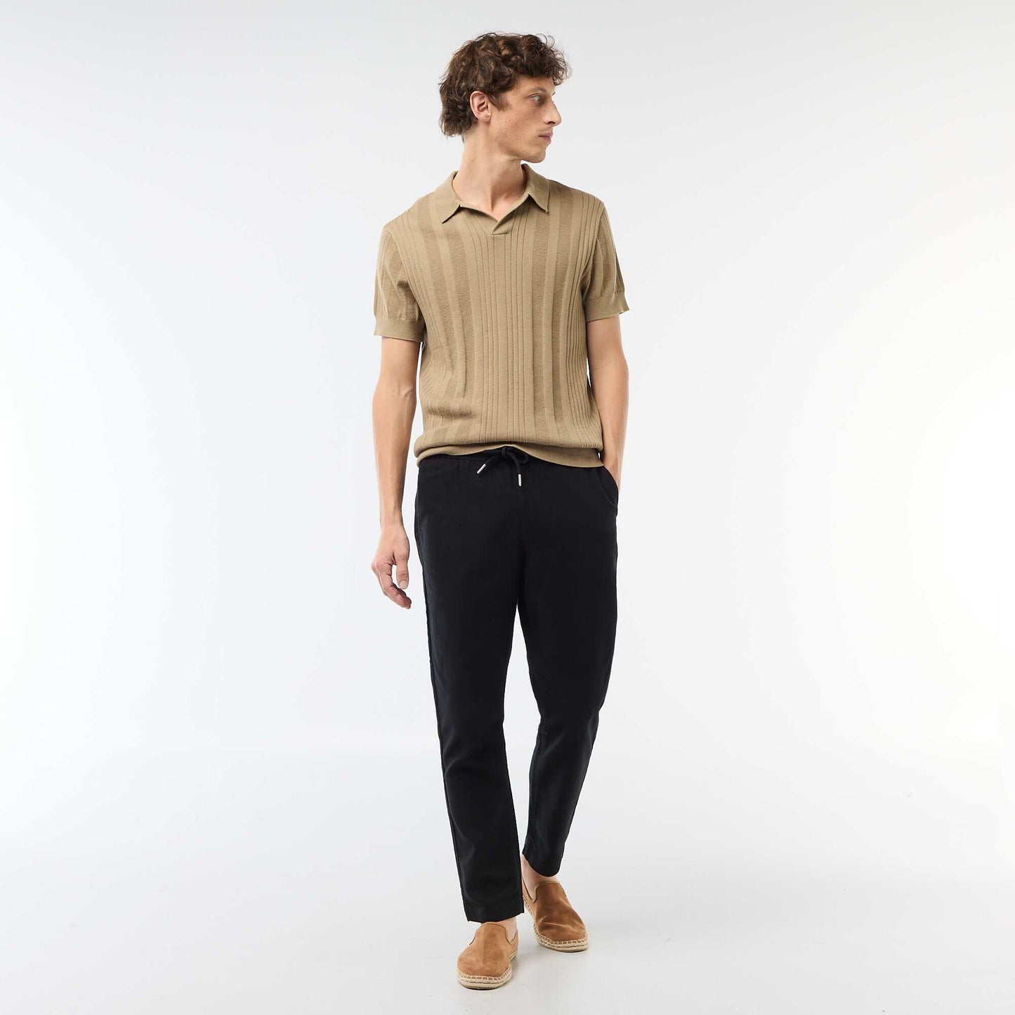 Knitted-Effect Polo Shirt BEIGE
