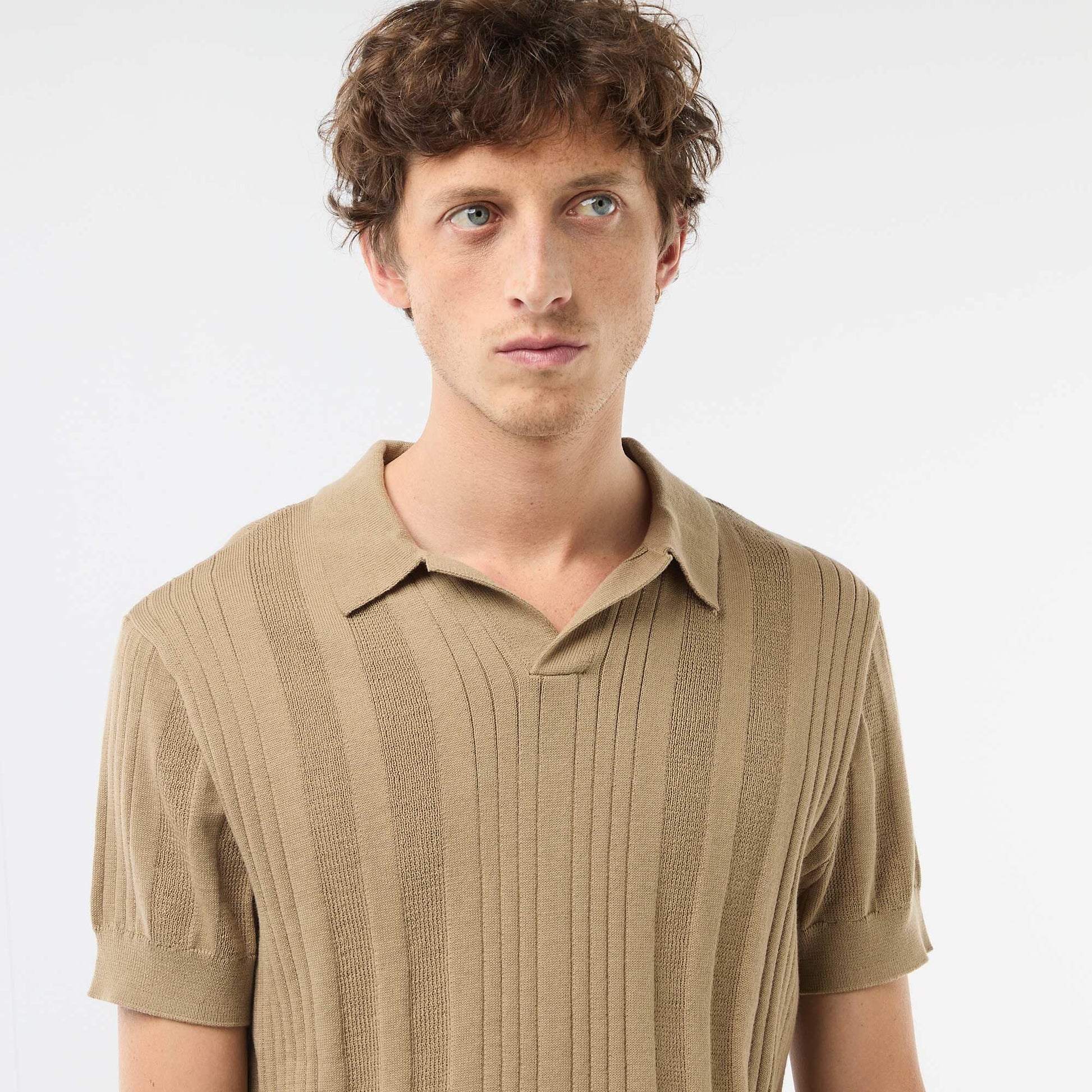 Knitted-Effect Polo Shirt BEIGE