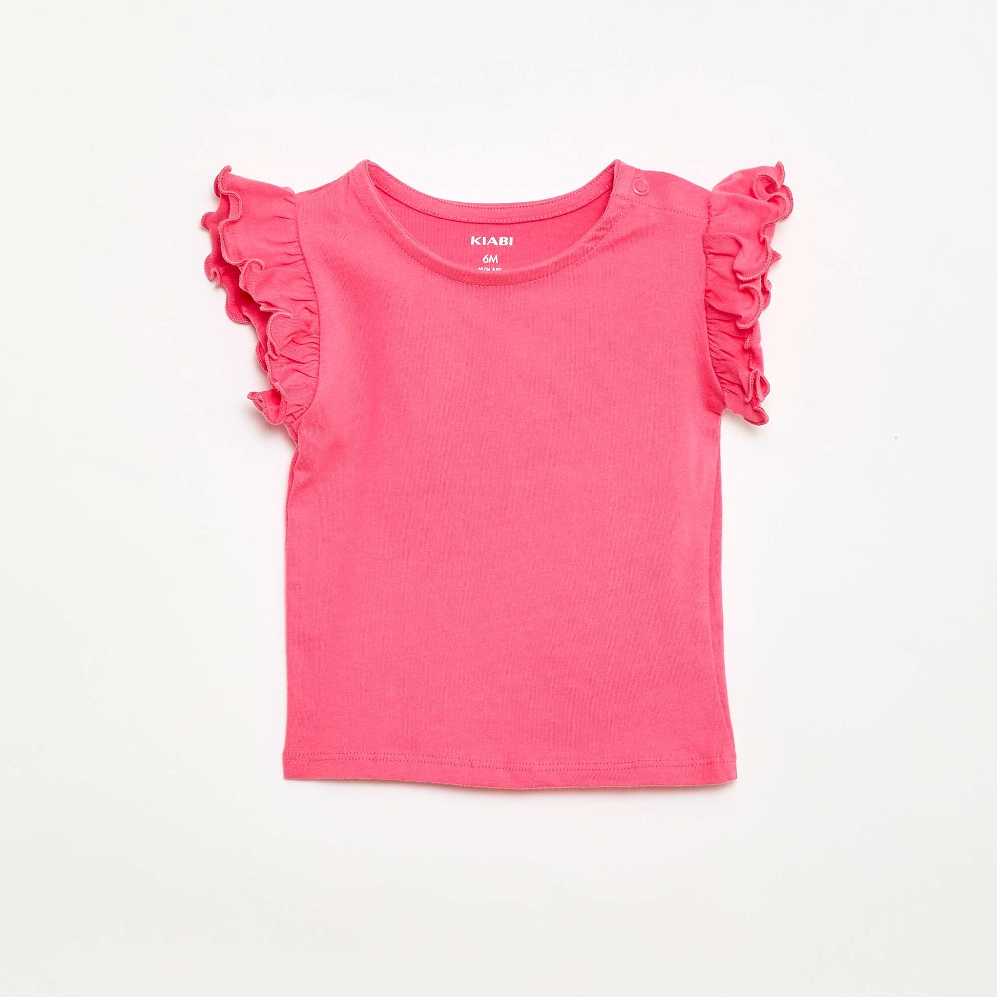 Ruffled short-sleeved jersey T-shirt PINK