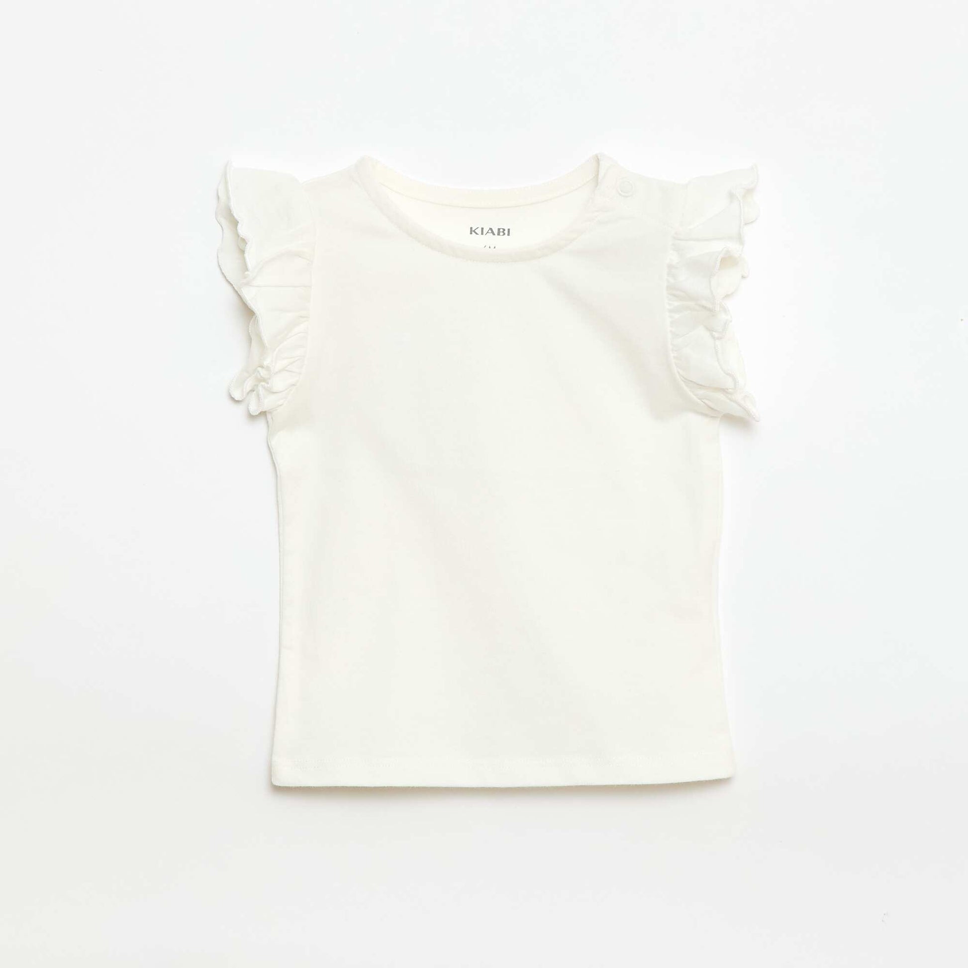 Ruffled short-sleeved jersey T-shirt WHITE