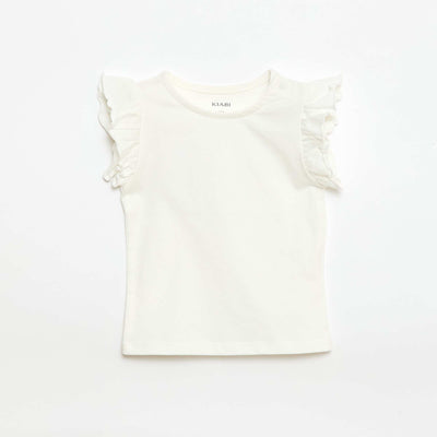 Ruffled short-sleeved jersey T-shirt WHITE