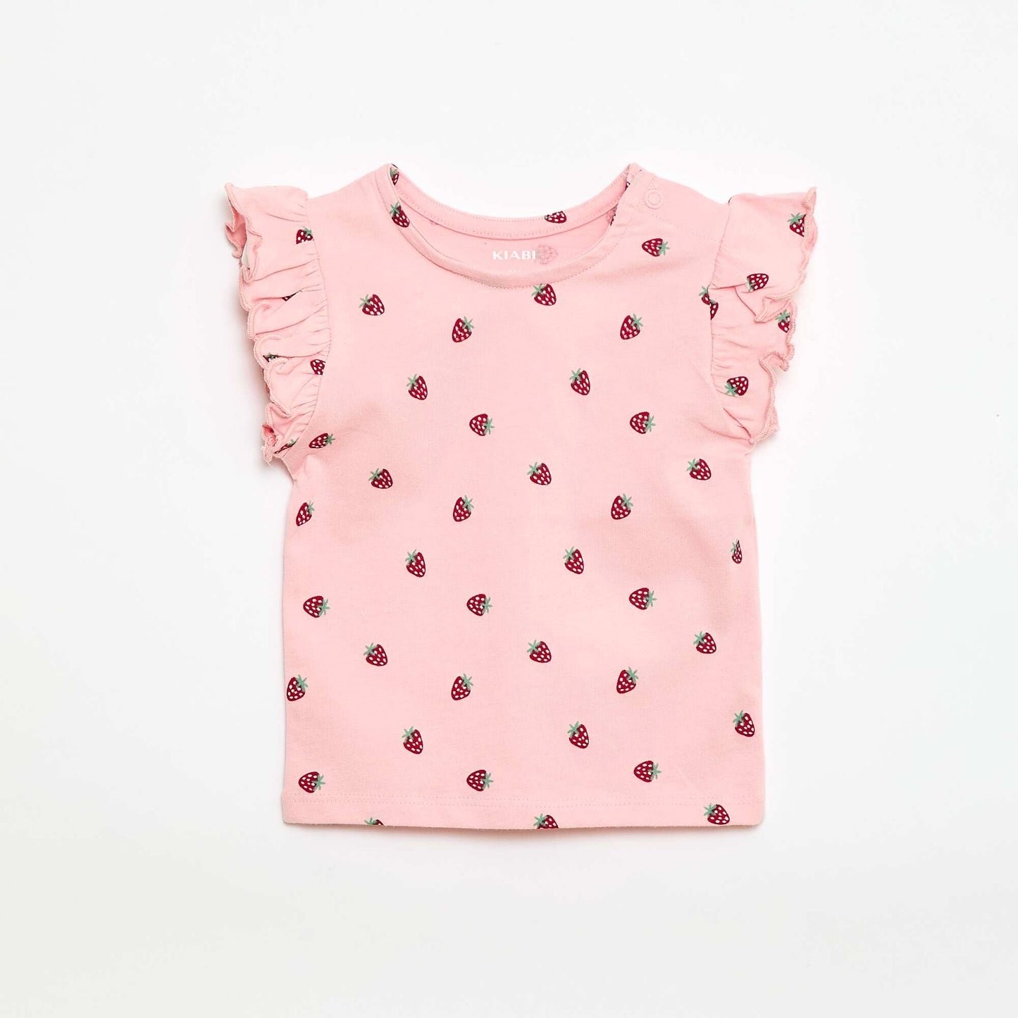 Ruffled short-sleeved jersey T-shirt PINK