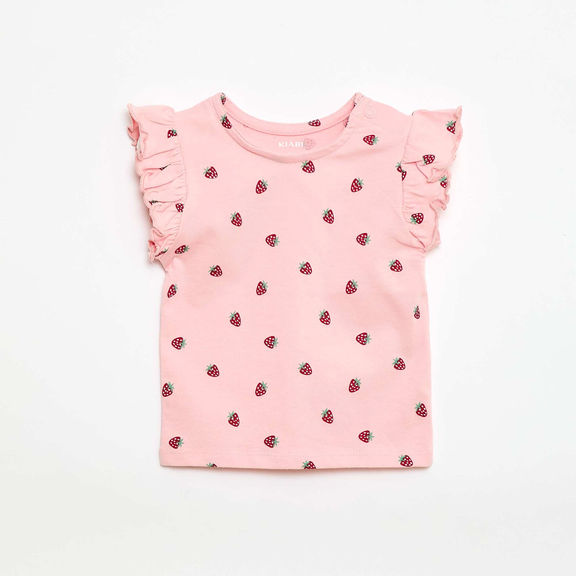 Ruffled short-sleeved jersey T-shirt PINK