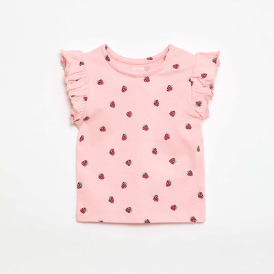 Ruffled short-sleeved jersey T-shirt PINK