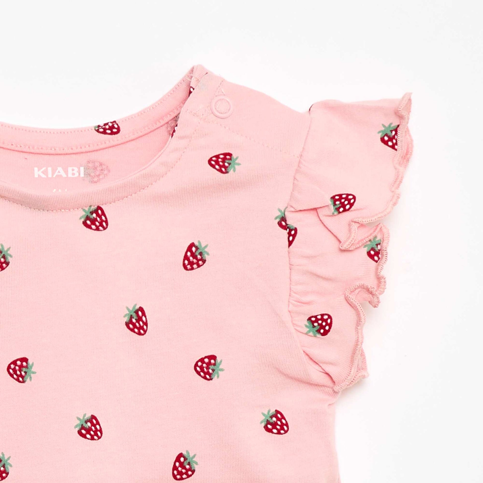 Ruffled short-sleeved jersey T-shirt PINK