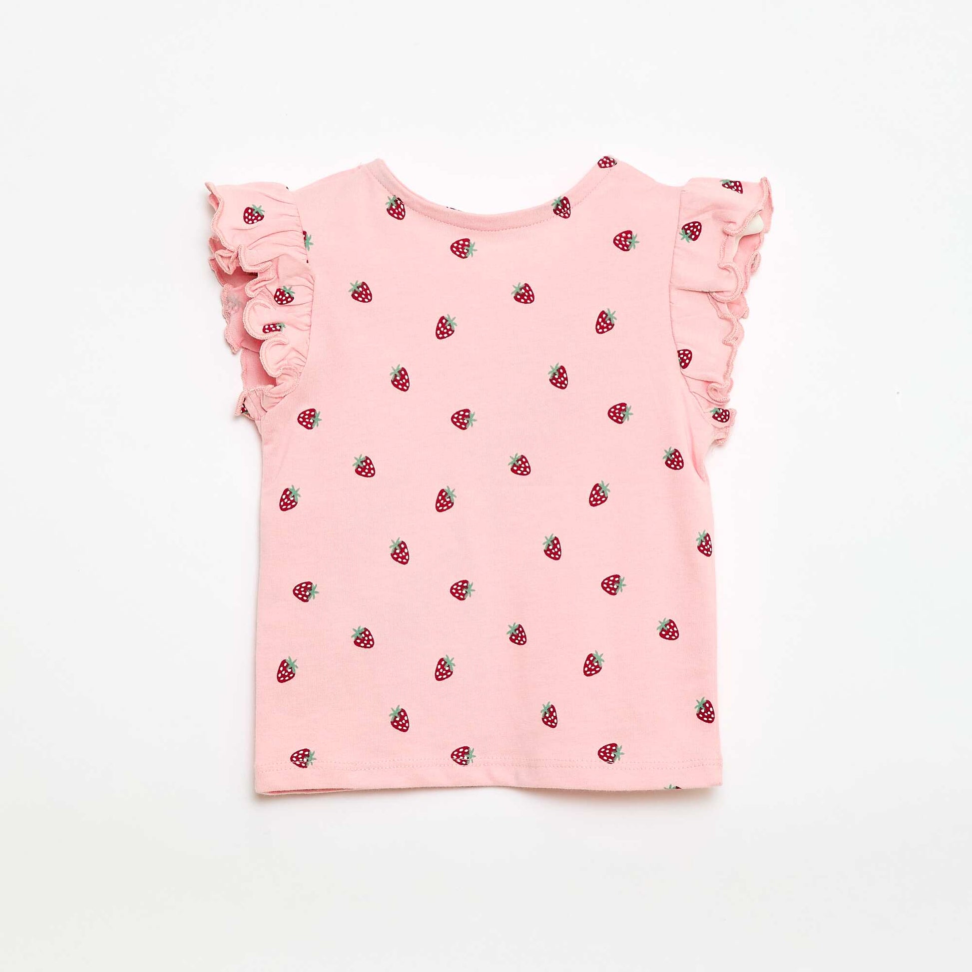 Ruffled short-sleeved jersey T-shirt PINK
