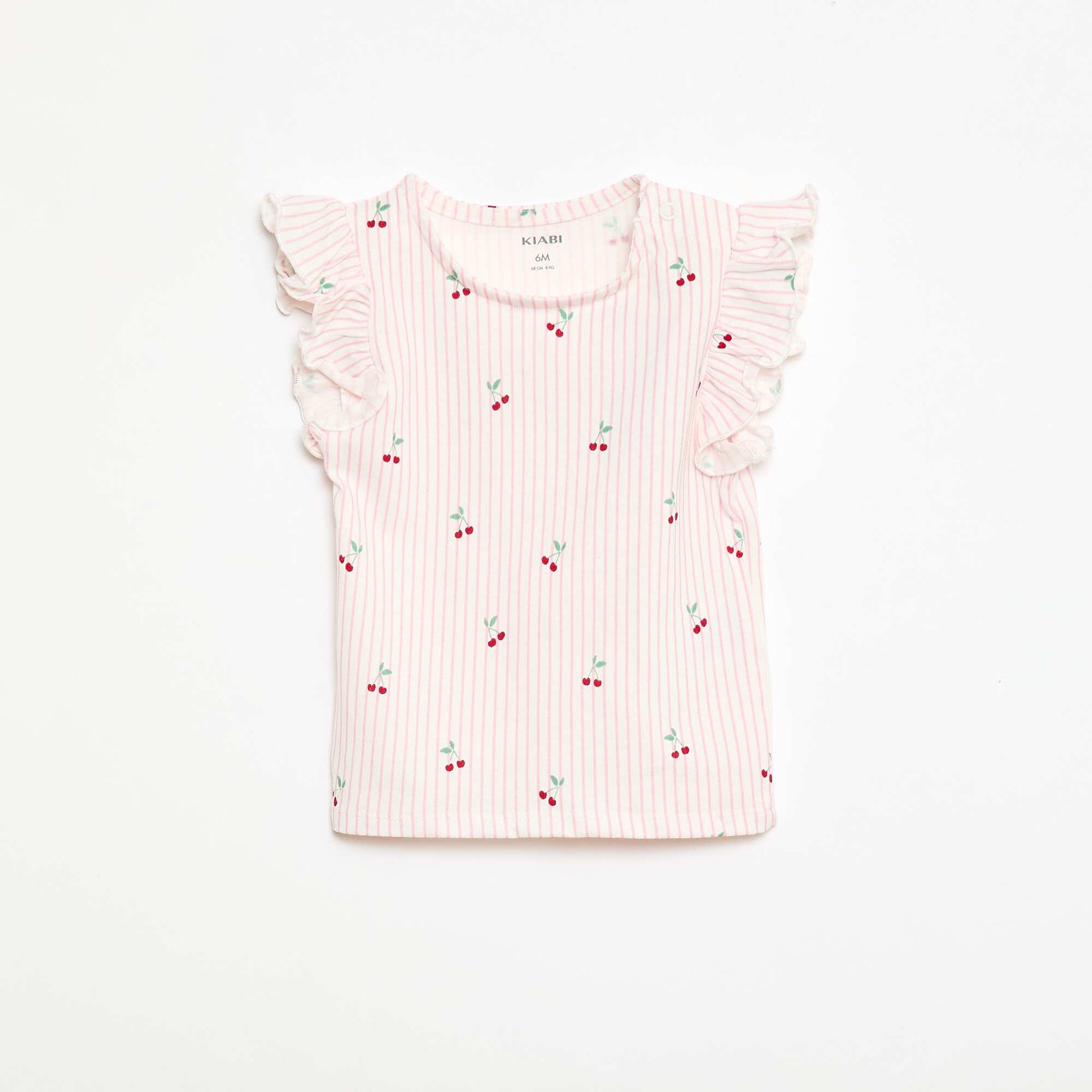 Jersey T-shirt with ruffled short sleeves PINK
